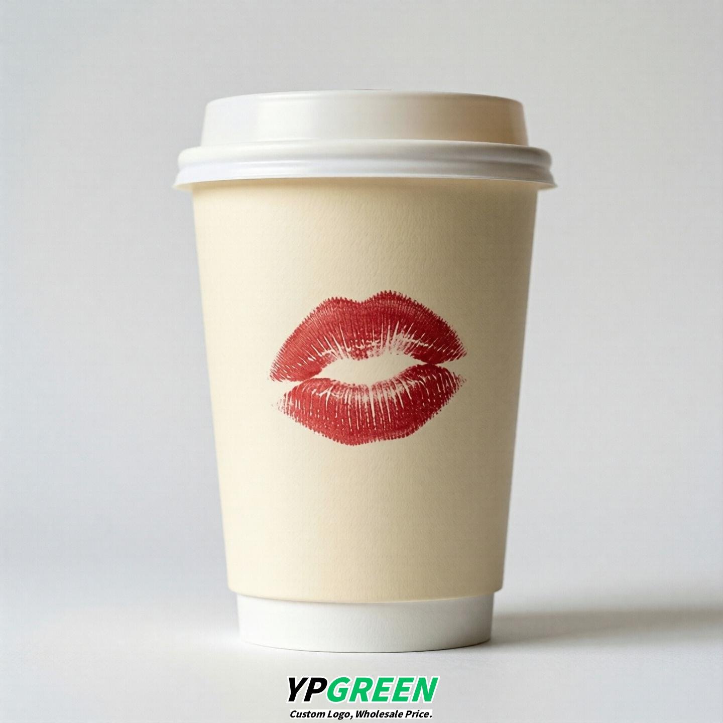 Cream Paper Cups with Lips Print 10oz/12oz/16oz/20oz/22oz