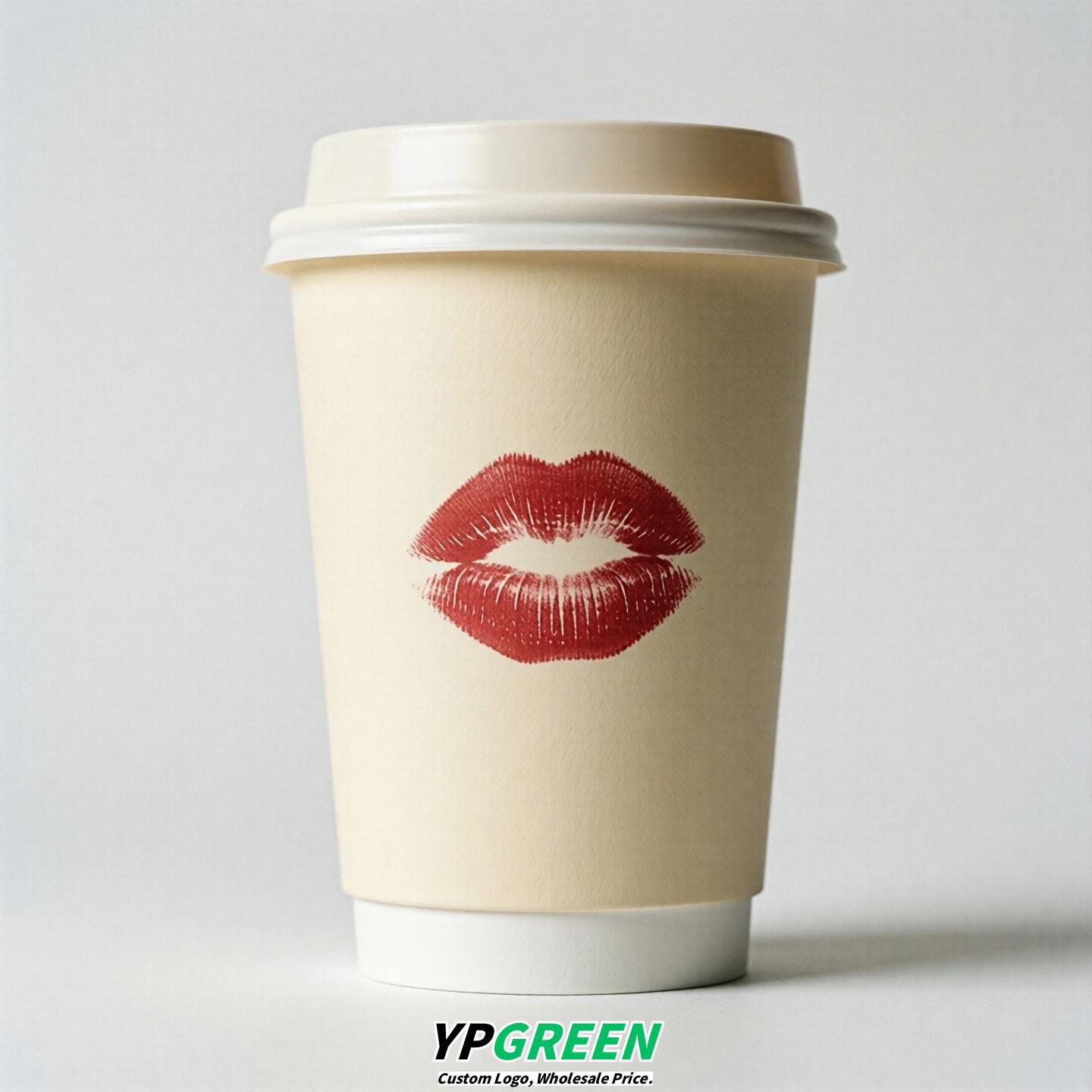 Cream Paper Cups with Lips Print 10oz/12oz/16oz/20oz/22oz