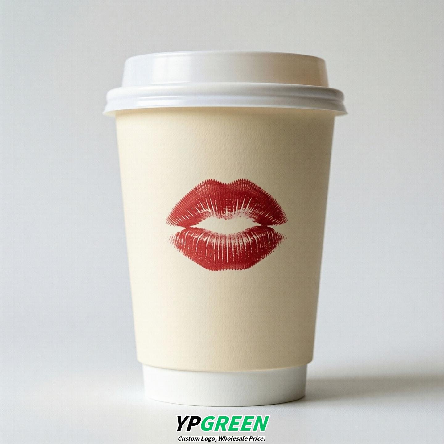 Cream Paper Cups with Lips Print 10oz/12oz/16oz/20oz/22oz