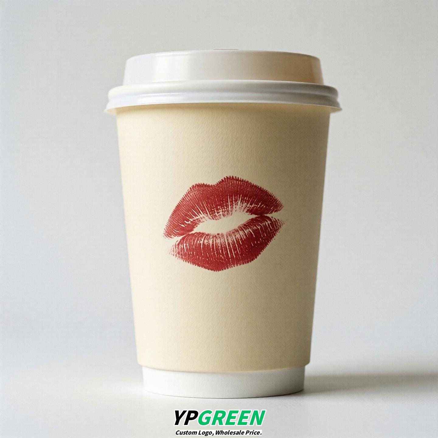 Cream Paper Cups with Lips Print 10oz/12oz/16oz/20oz/22oz