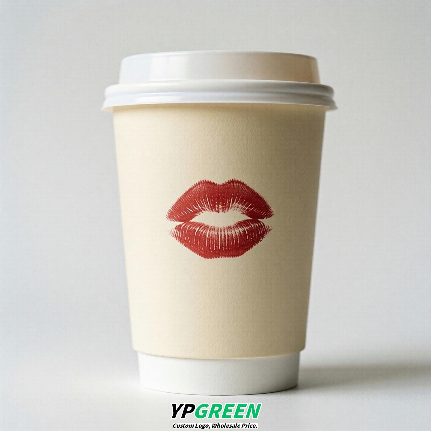 Cream Paper Cups with Lips Print 10oz/12oz/16oz/20oz/22oz
