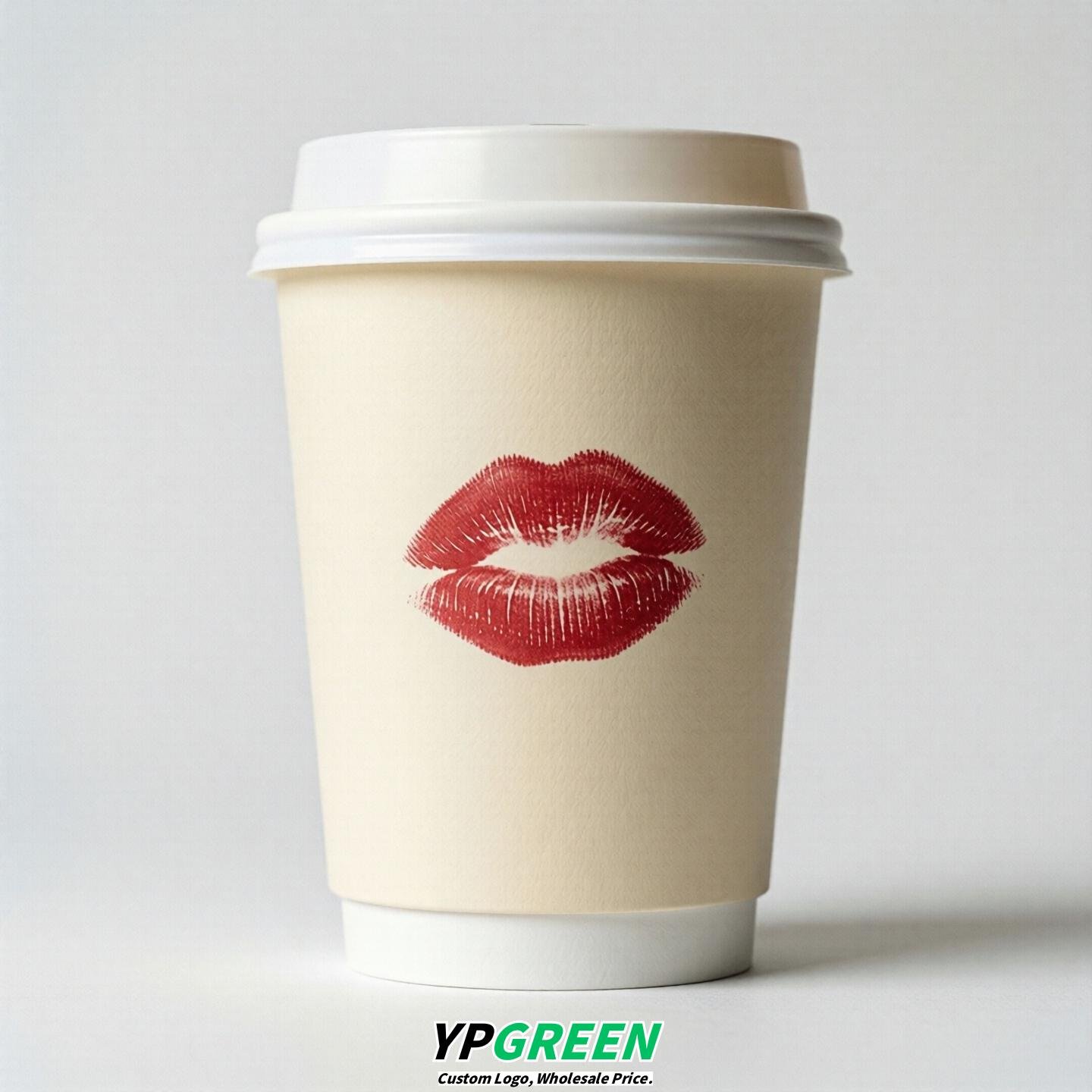 Cream Paper Cups with Lips Print 10oz/12oz/16oz/20oz/22oz