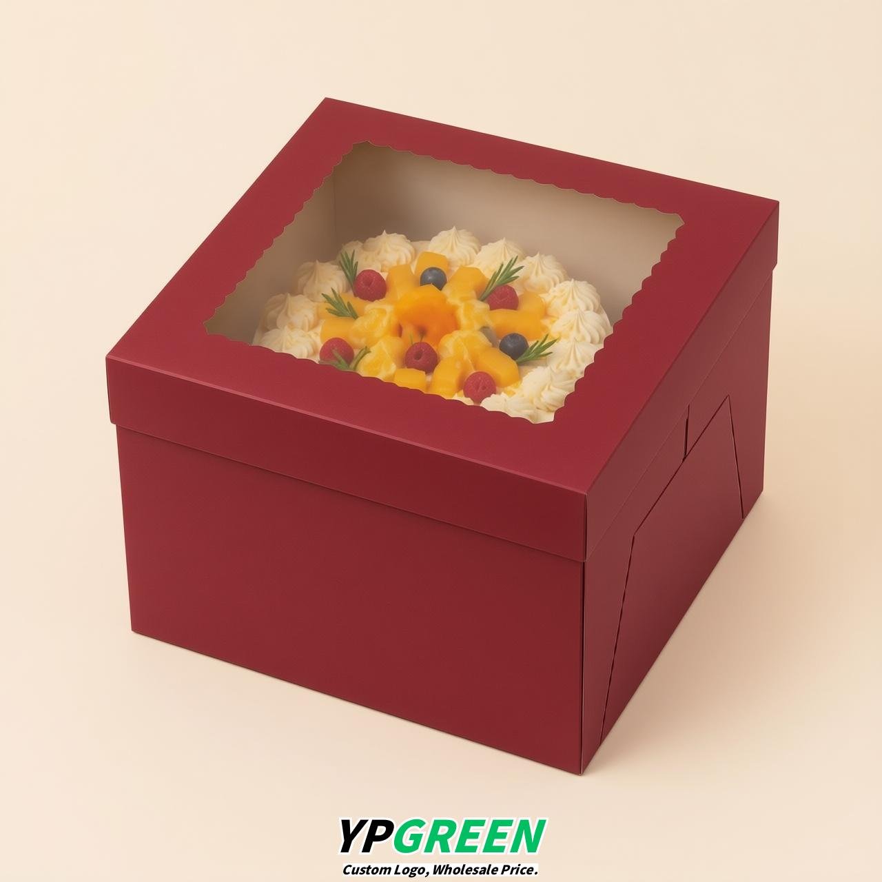 Crimson 10 & 12 inches Tall Cake Box with Window - Square Cardboard Cake Box