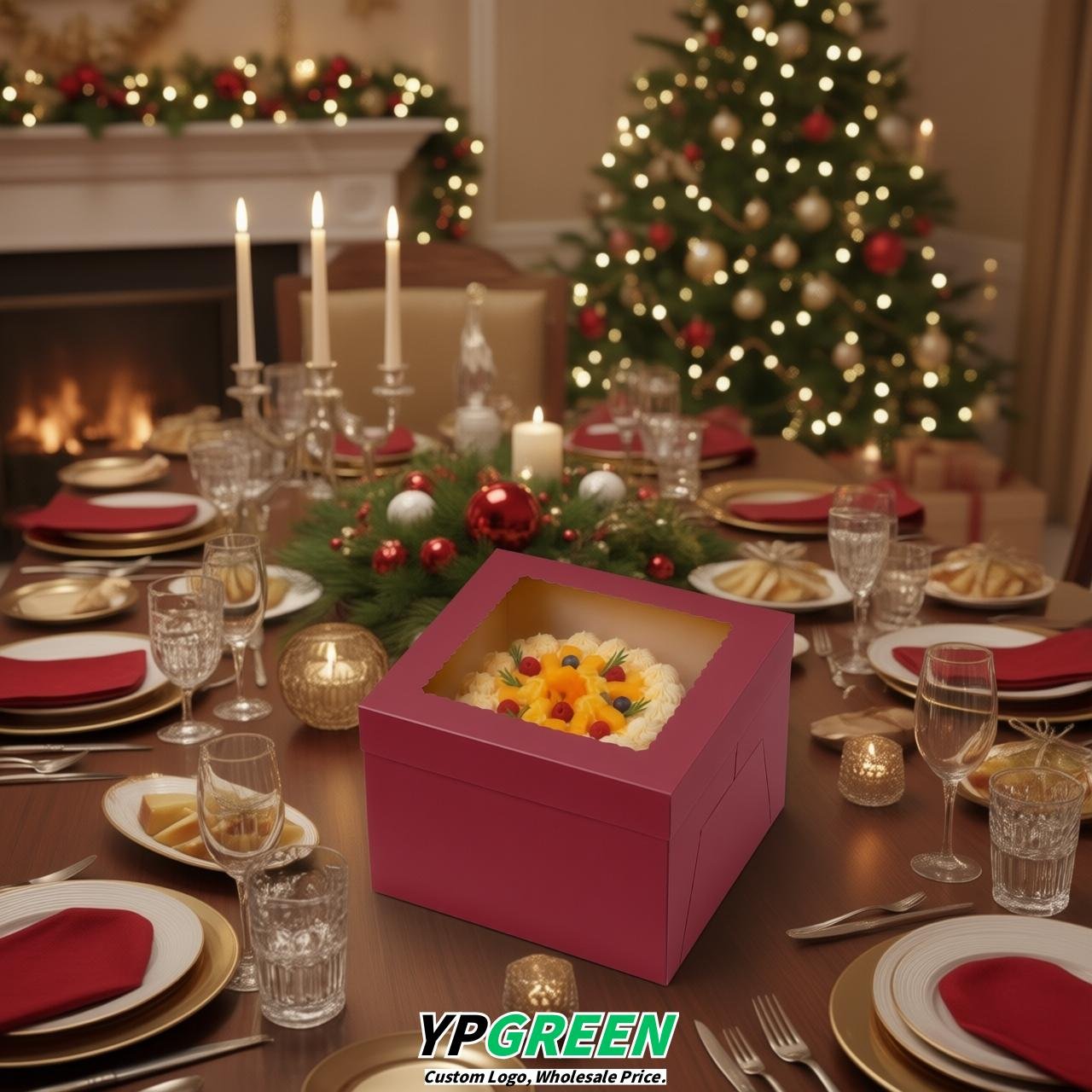 Crimson 10 & 12 inches Tall Cake Box with Window - Square Cardboard Cake Box