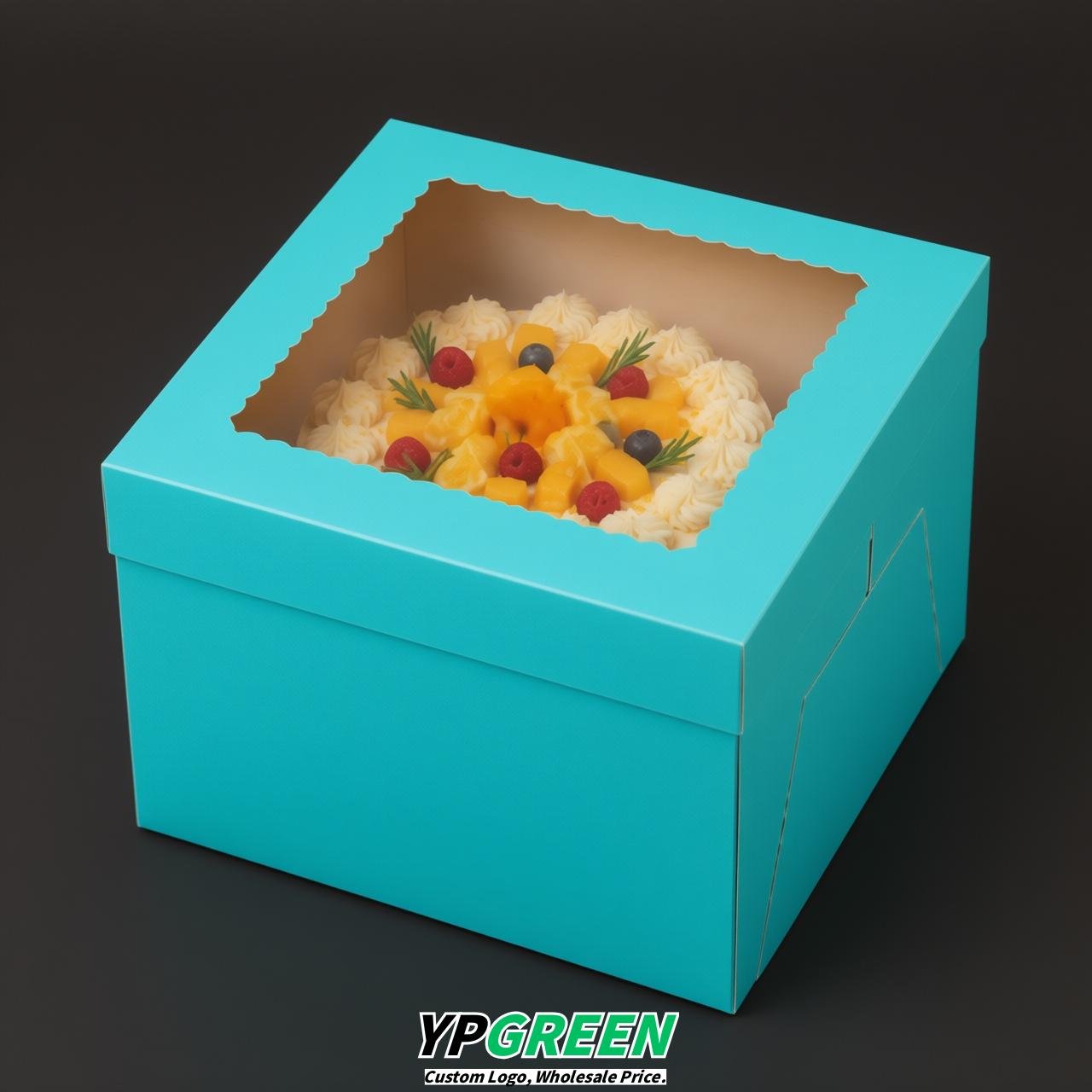Cyan 10 & 12 inches Cake Box with Window - Square Cardboard Cake Box