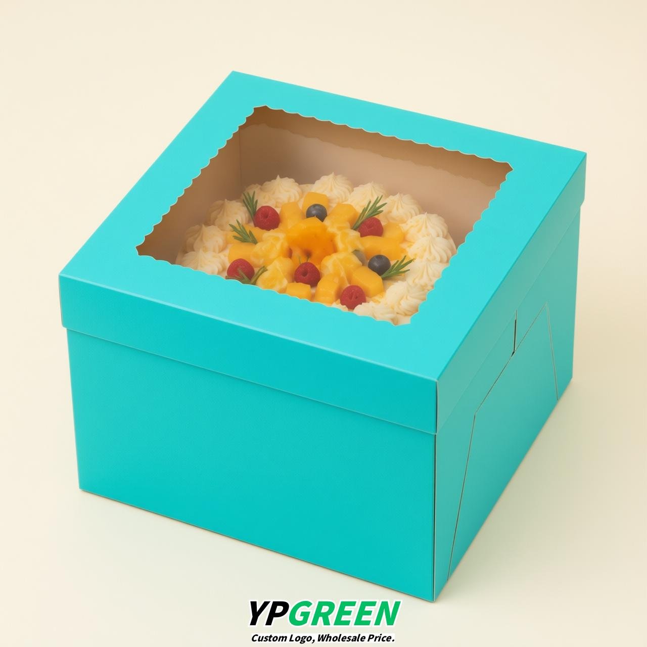 Cyan 10 & 12 inches Cake Box with Window - Square Cardboard Cake Box