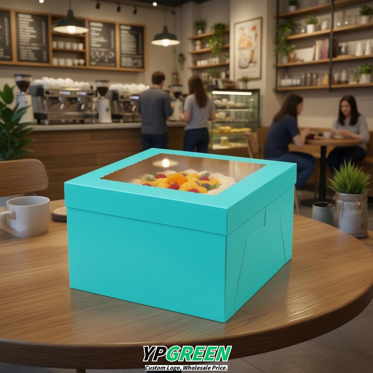 Cyan 10 & 12 inches Cake Box with Window - Square Cardboard Cake Box