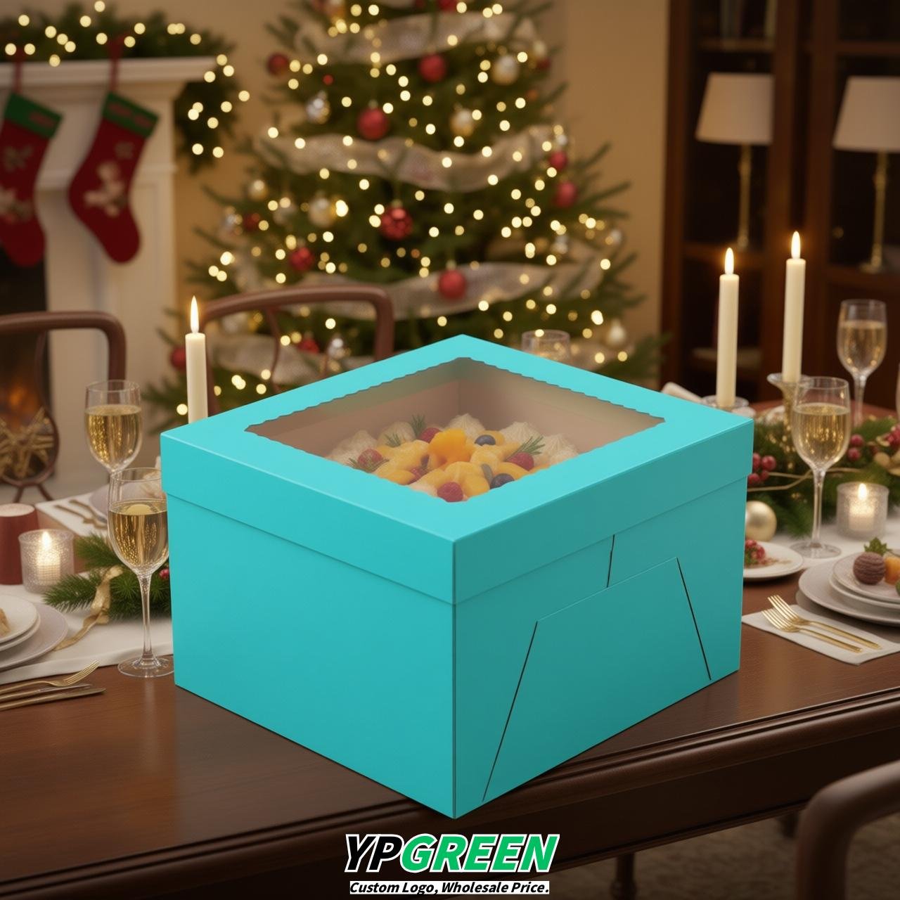 Cyan 10 & 12 inches Cake Box with Window - Square Cardboard Cake Box