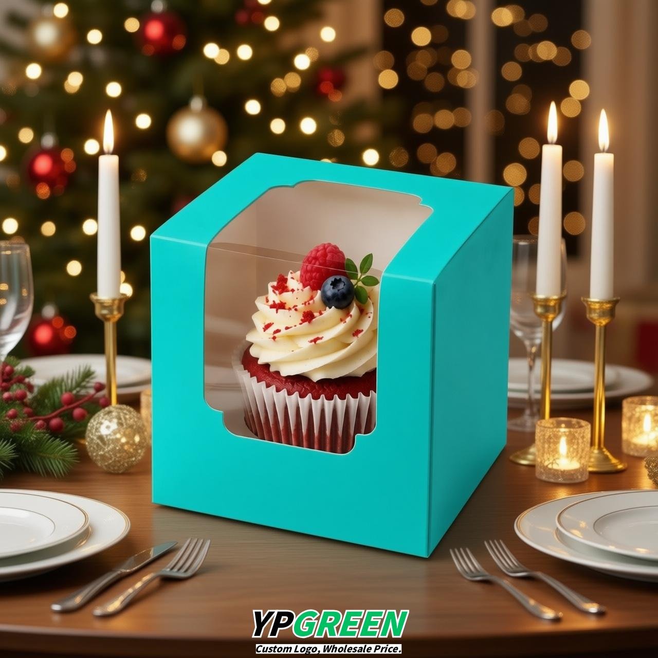 Cyan Individual 3.5 inches Square Paper Cupcake Box Containers with Windows & Inserts Cyan Individual 3.5 inches Square Paper Cupcake Box Containers with Windows & Inserts