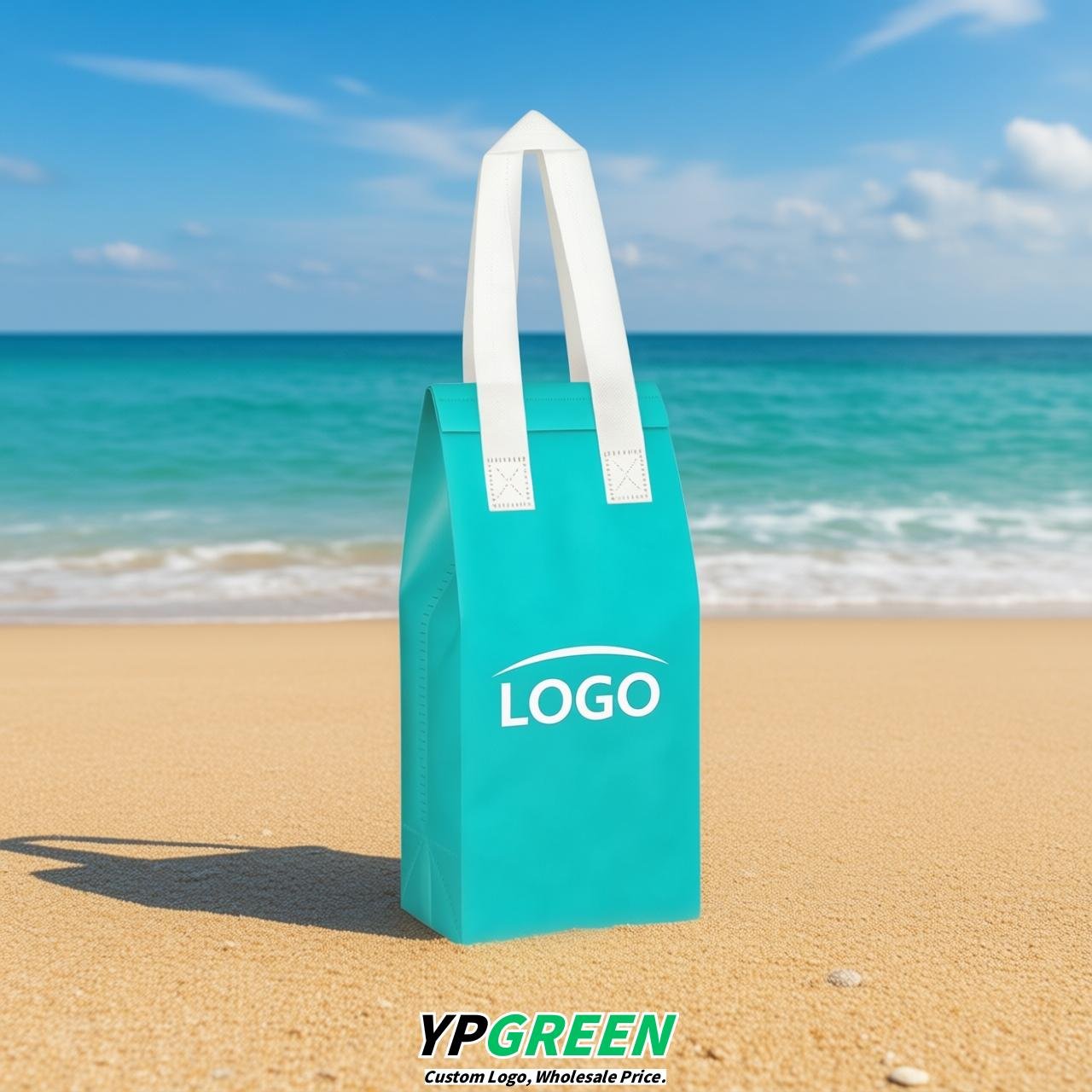 Cyan Individual insulated take away bags wholesale 11x4.7x3.9 inches Thermal Beverage Take Out Bags