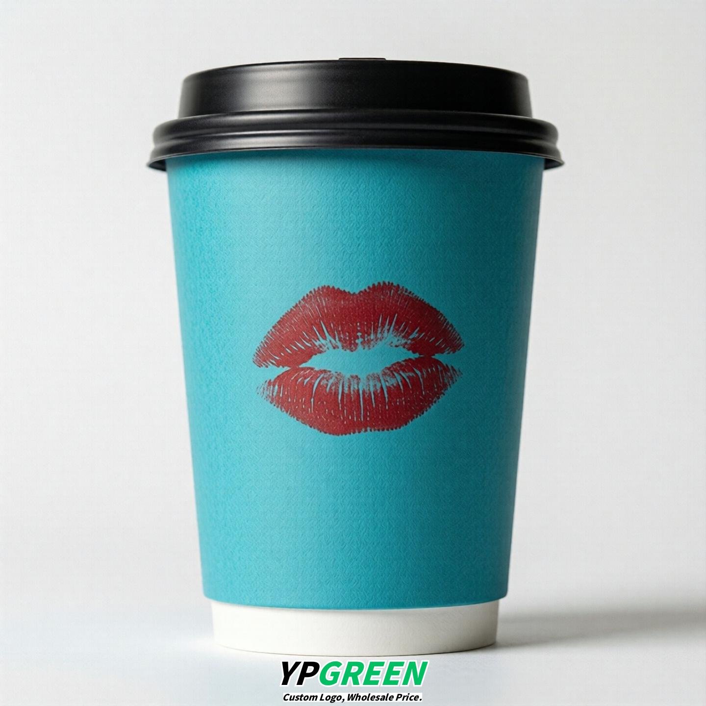 Cyan Paper Cups with Lips Print 10oz/12oz/16oz/20oz/22oz