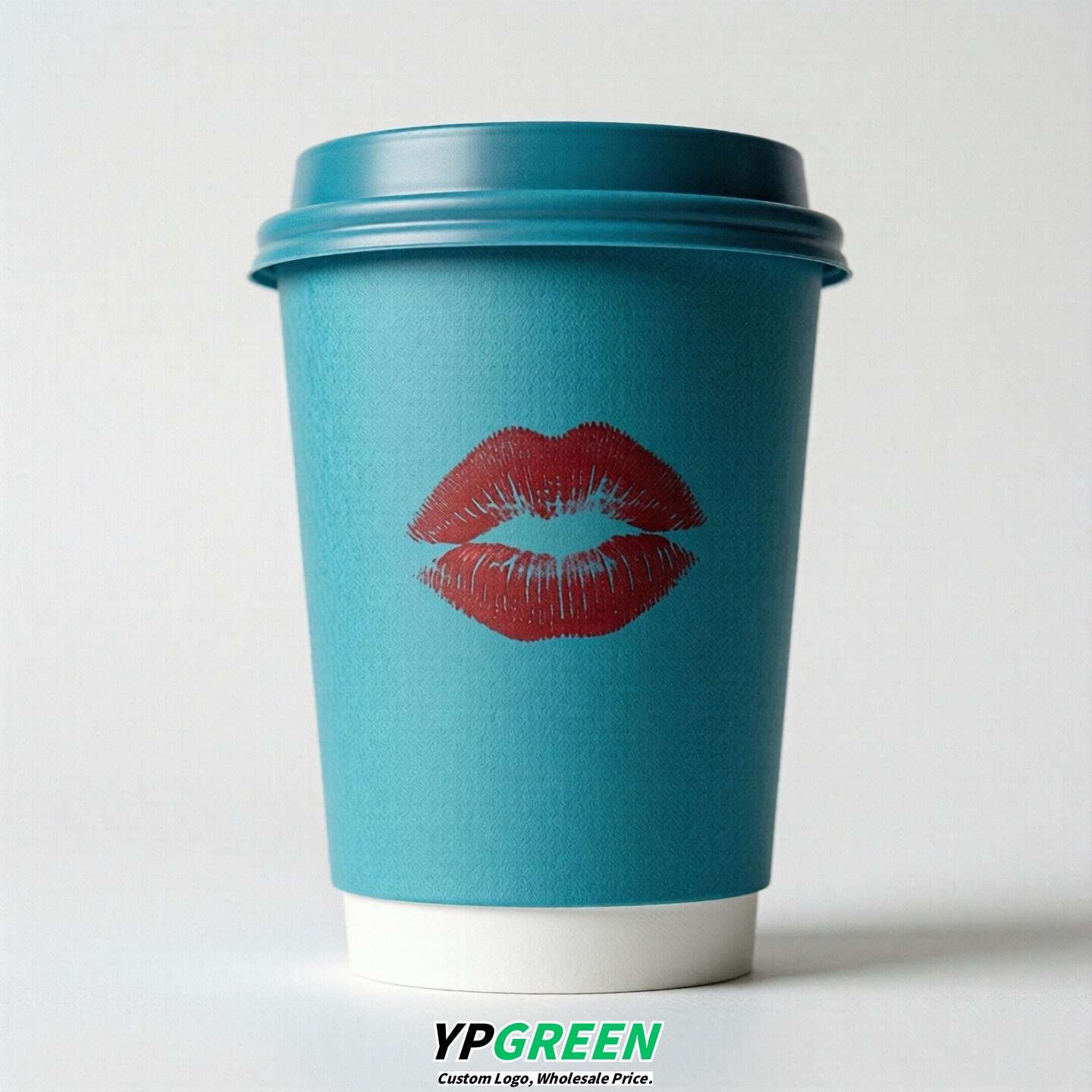 Cyan Paper Cups with Lips Print 10oz/12oz/16oz/20oz/22oz