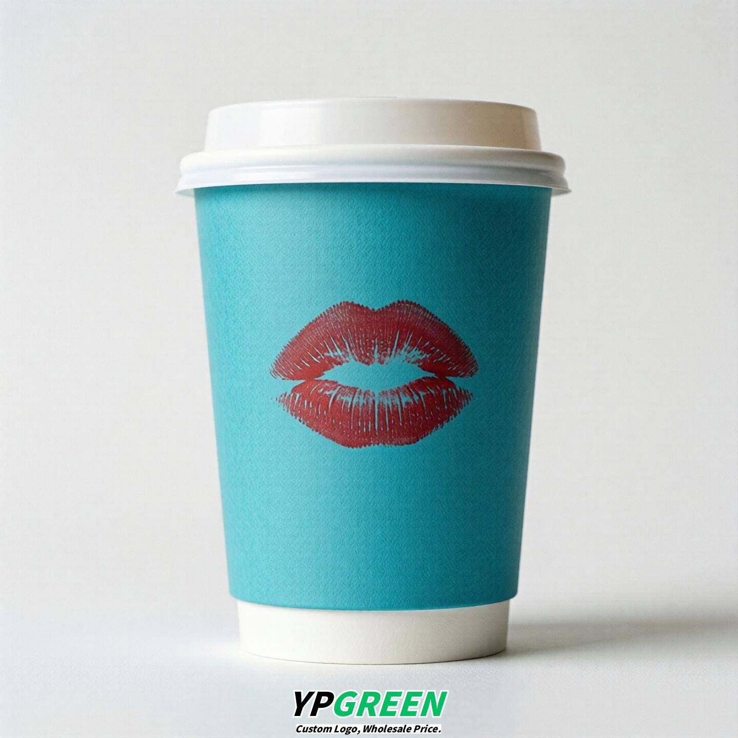 Cyan Paper Cups with Lips Print 10oz/12oz/16oz/20oz/22oz