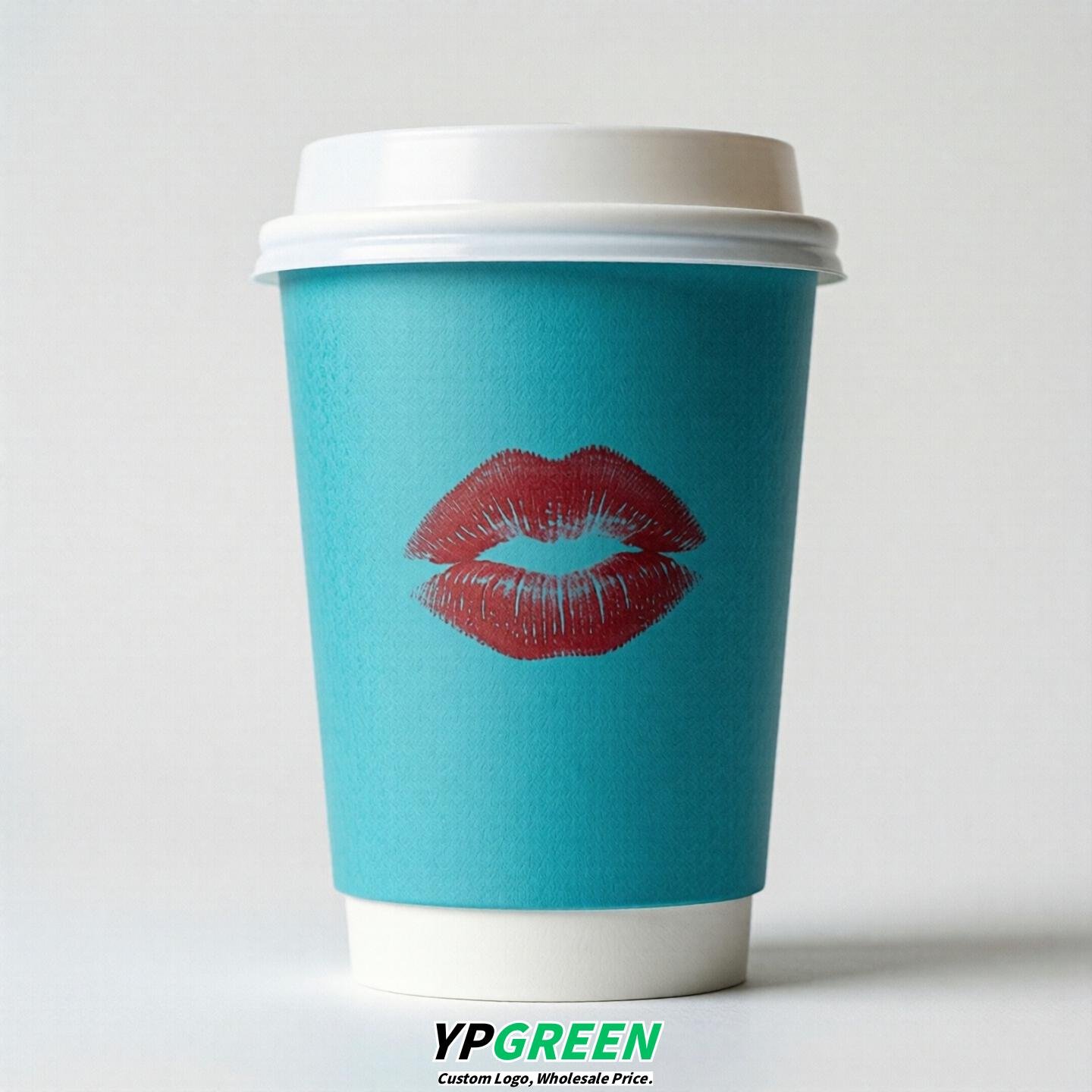 Cyan Paper Cups with Lips Print 10oz/12oz/16oz/20oz/22oz