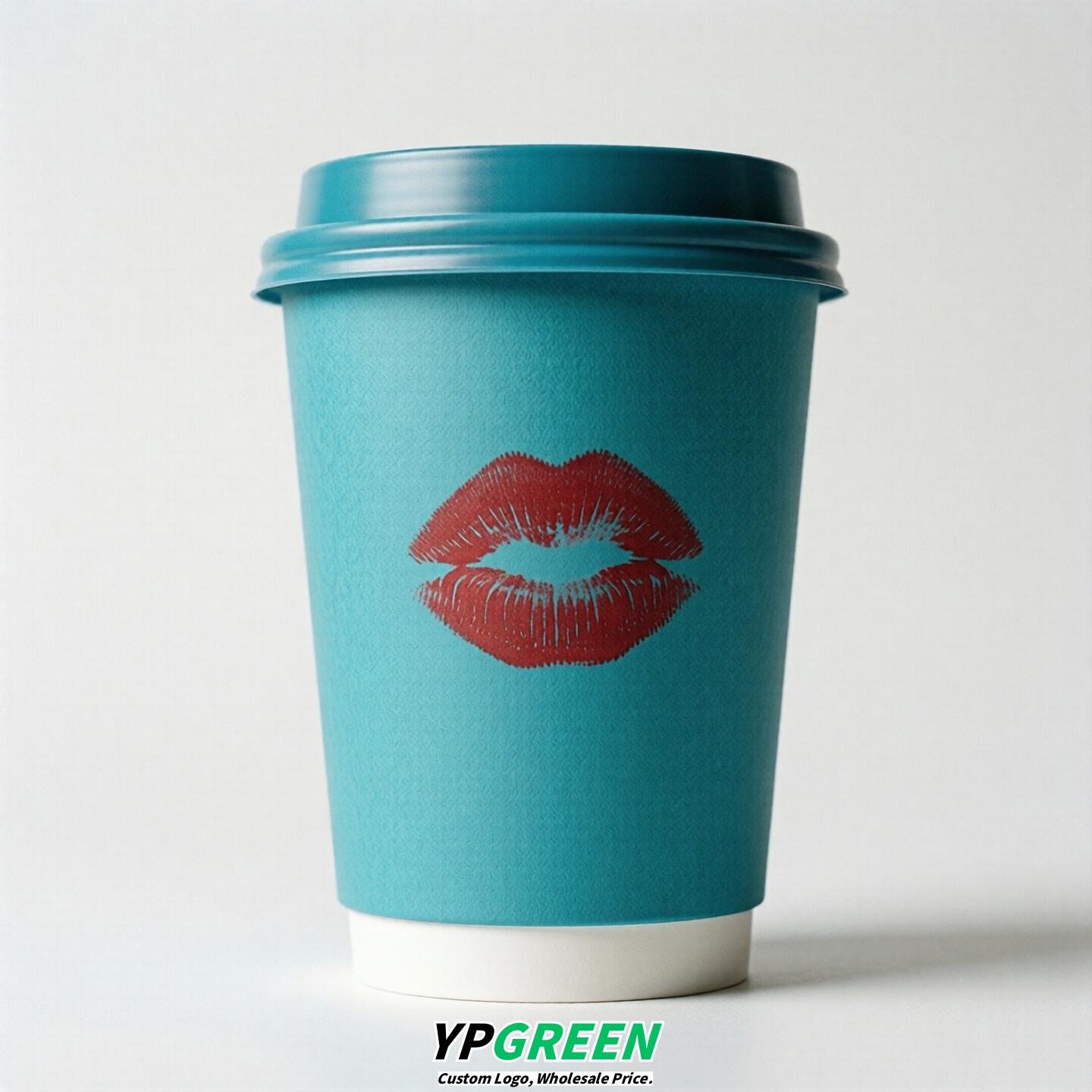 Cyan Paper Cups with Lips Print 10oz/12oz/16oz/20oz/22oz