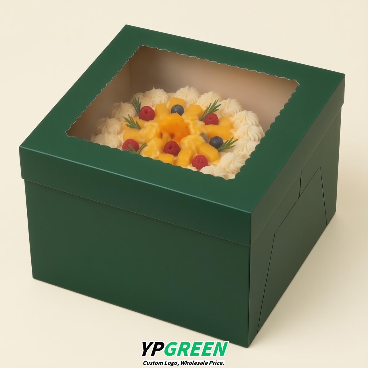 Dark Green 10 & 12 inches Tall Cake Box with Window - Square Cardboard Cake Box