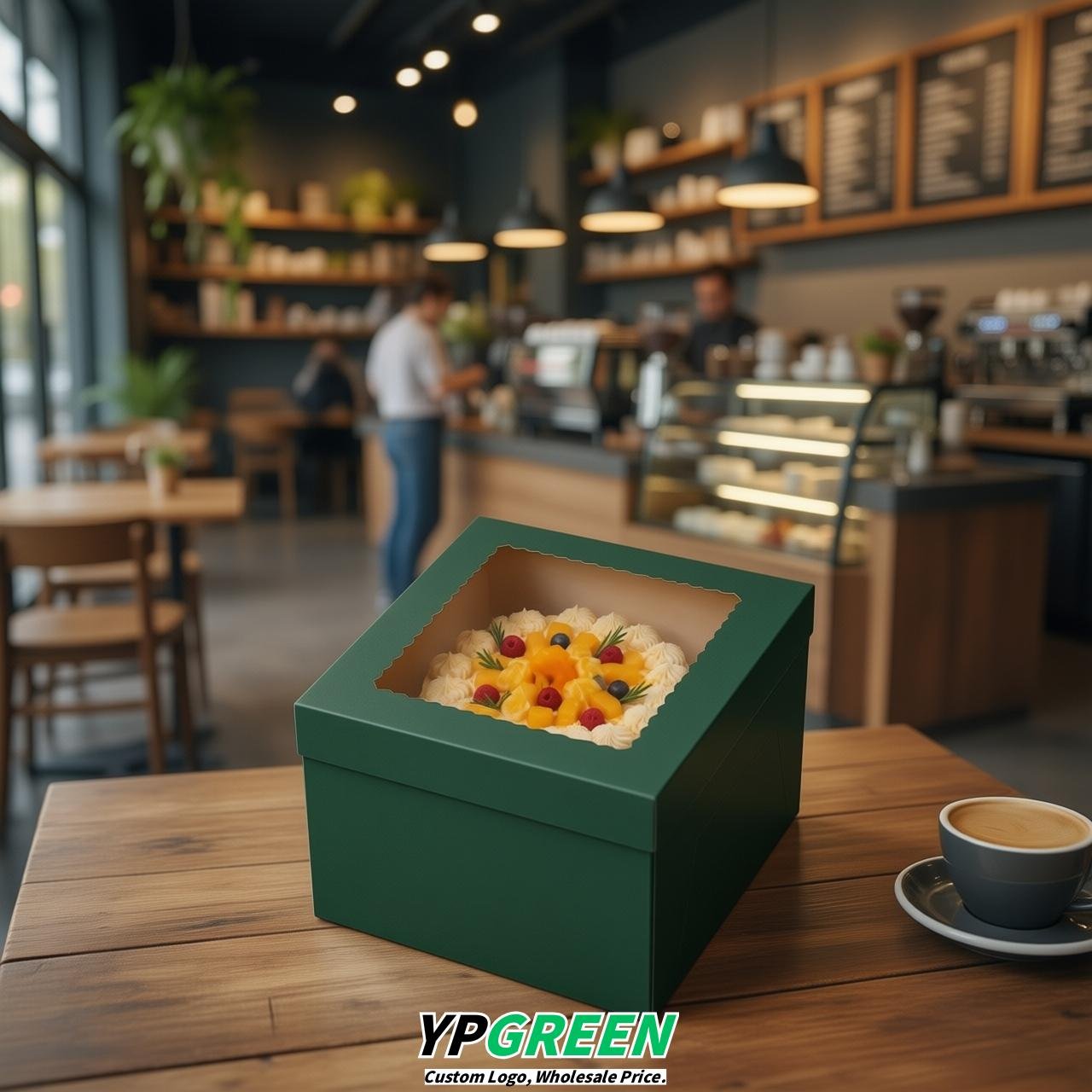 Dark Green 10 & 12 inches Tall Cake Box with Window - Square Cardboard Cake Box