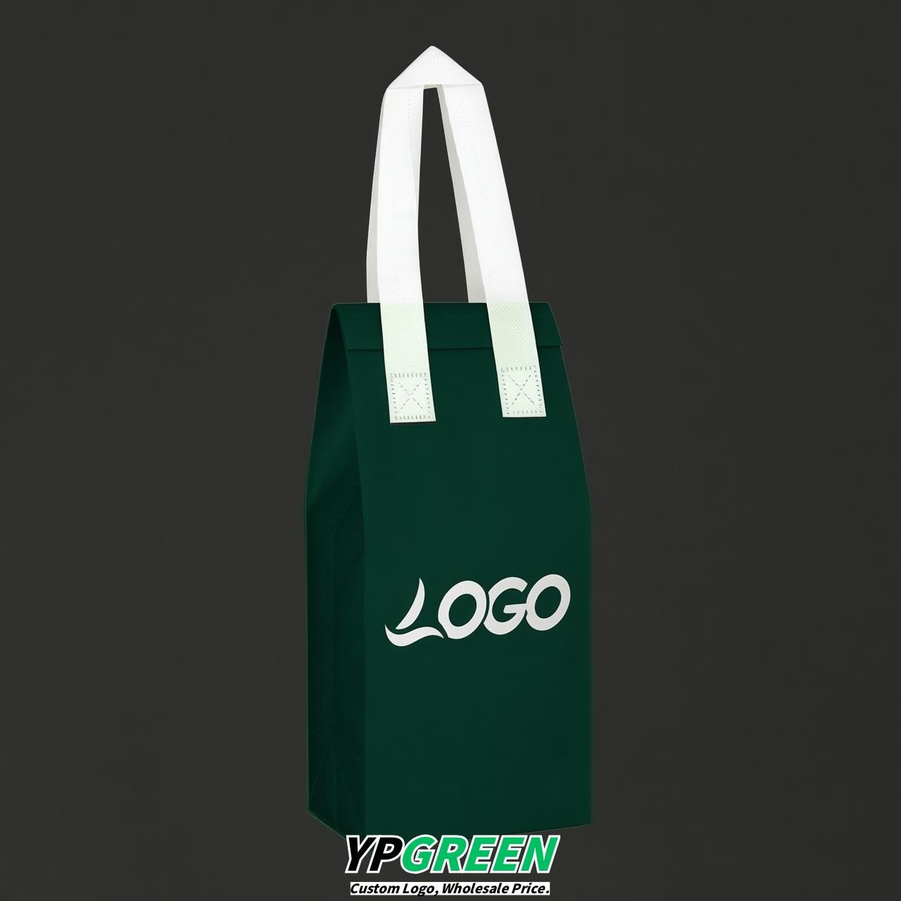 Dark Green Individual insulated take away bags wholesale 11x4.7x3.9 inches Thermal Beverage Take Out Bags