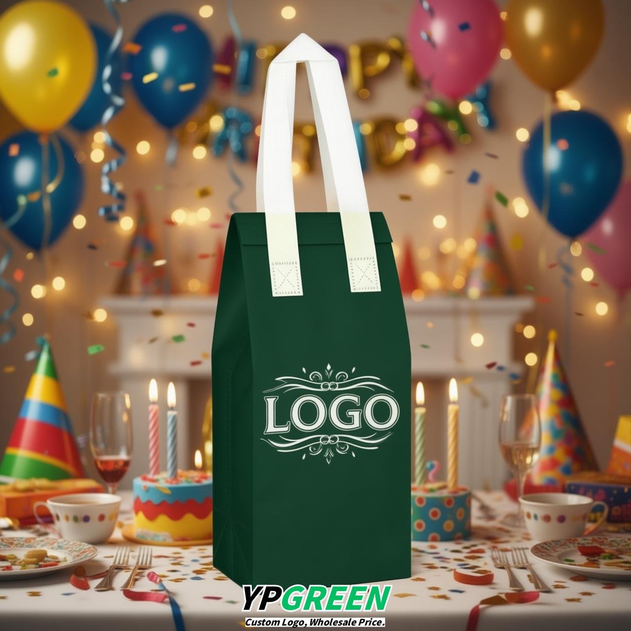 Dark Green Individual insulated take away bags wholesale 11x4.7x3.9 inches Thermal Beverage Take Out Bags