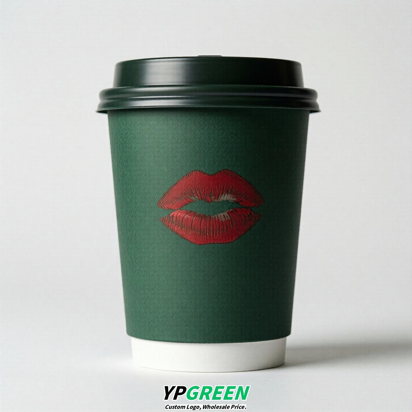 Dark Green Paper Cups with Lips Print 10oz/12oz/16oz/20oz/22oz