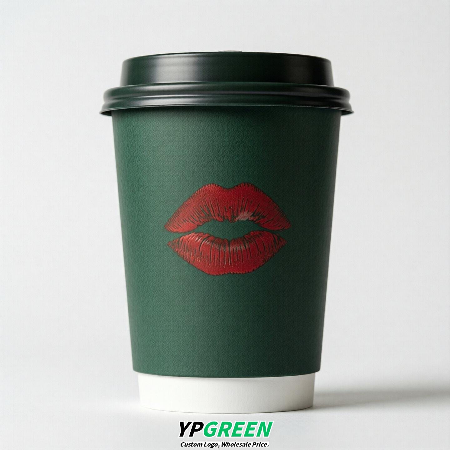 Dark Green Paper Cups with Lips Print 10oz/12oz/16oz/20oz/22oz