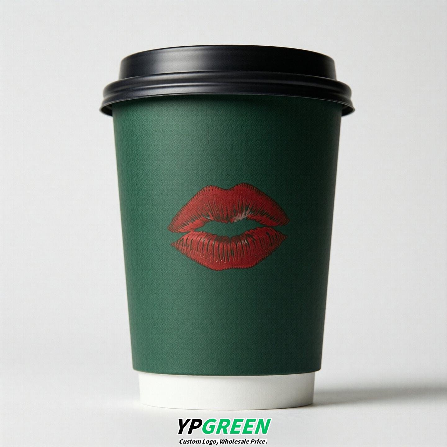 Dark Green Paper Cups with Lips Print 10oz/12oz/16oz/20oz/22oz