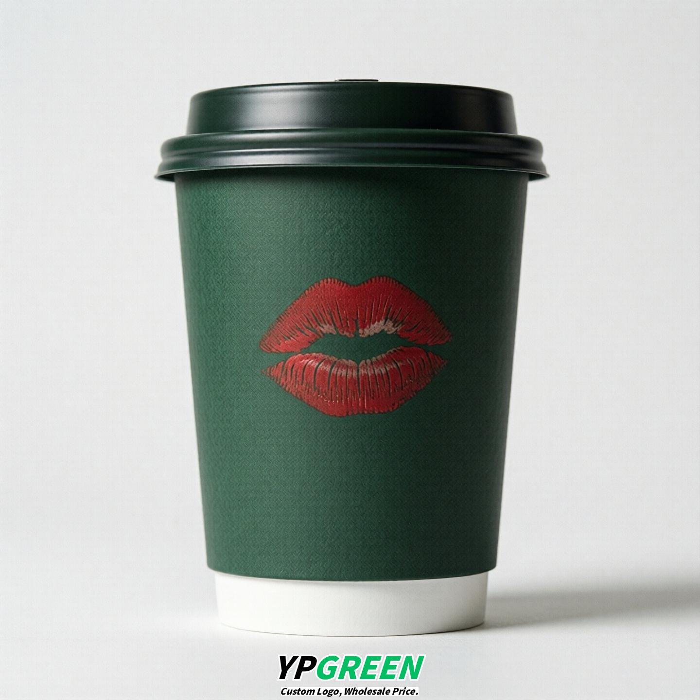 Dark Green Paper Cups with Lips Print 10oz/12oz/16oz/20oz/22oz