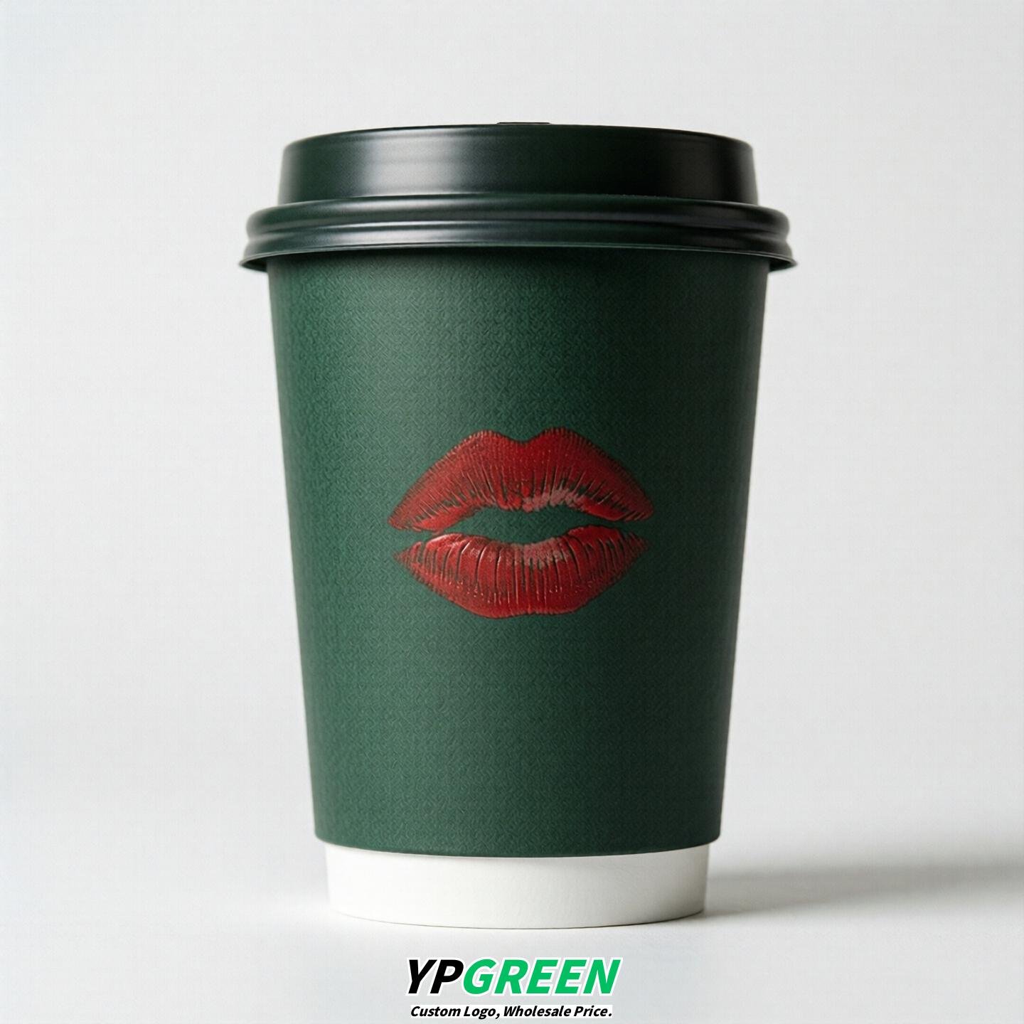 Dark Green Paper Cups with Lips Print 10oz/12oz/16oz/20oz/22oz