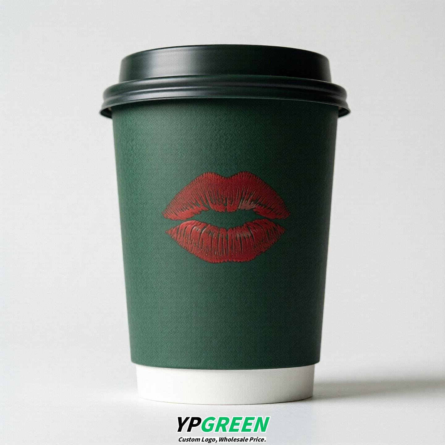 Dark Green Paper Cups with Lips Print 10oz/12oz/16oz/20oz/22oz