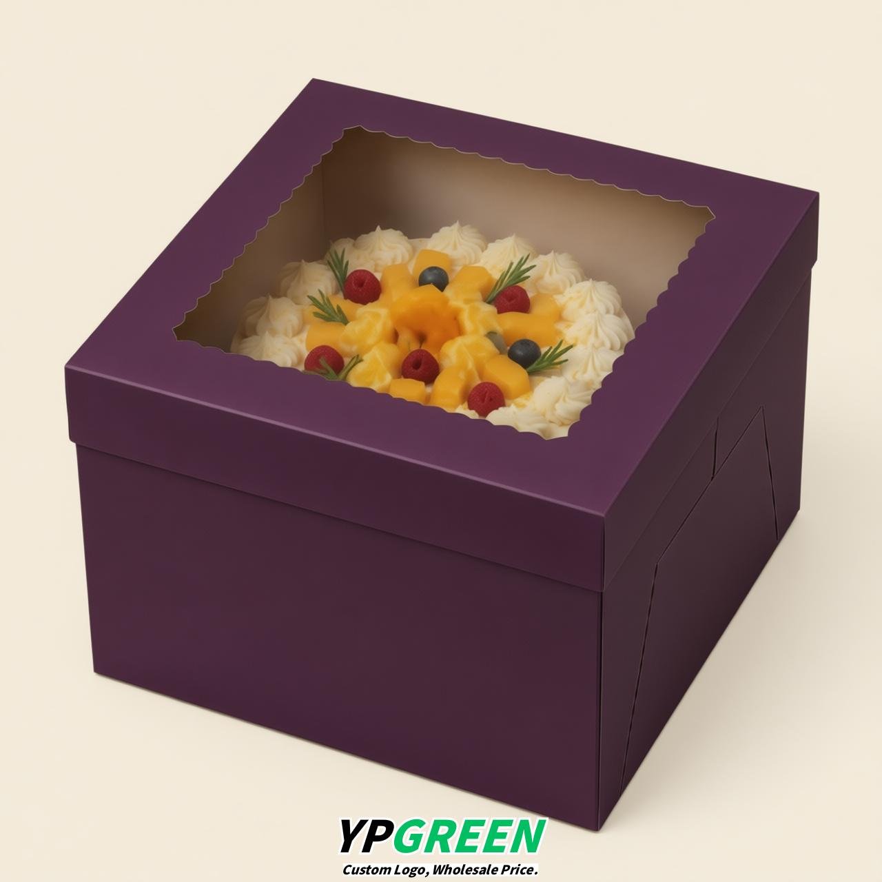 Dark Violet 10 & 12 inches Cake Box with Window - Square Cardboard Cake Box