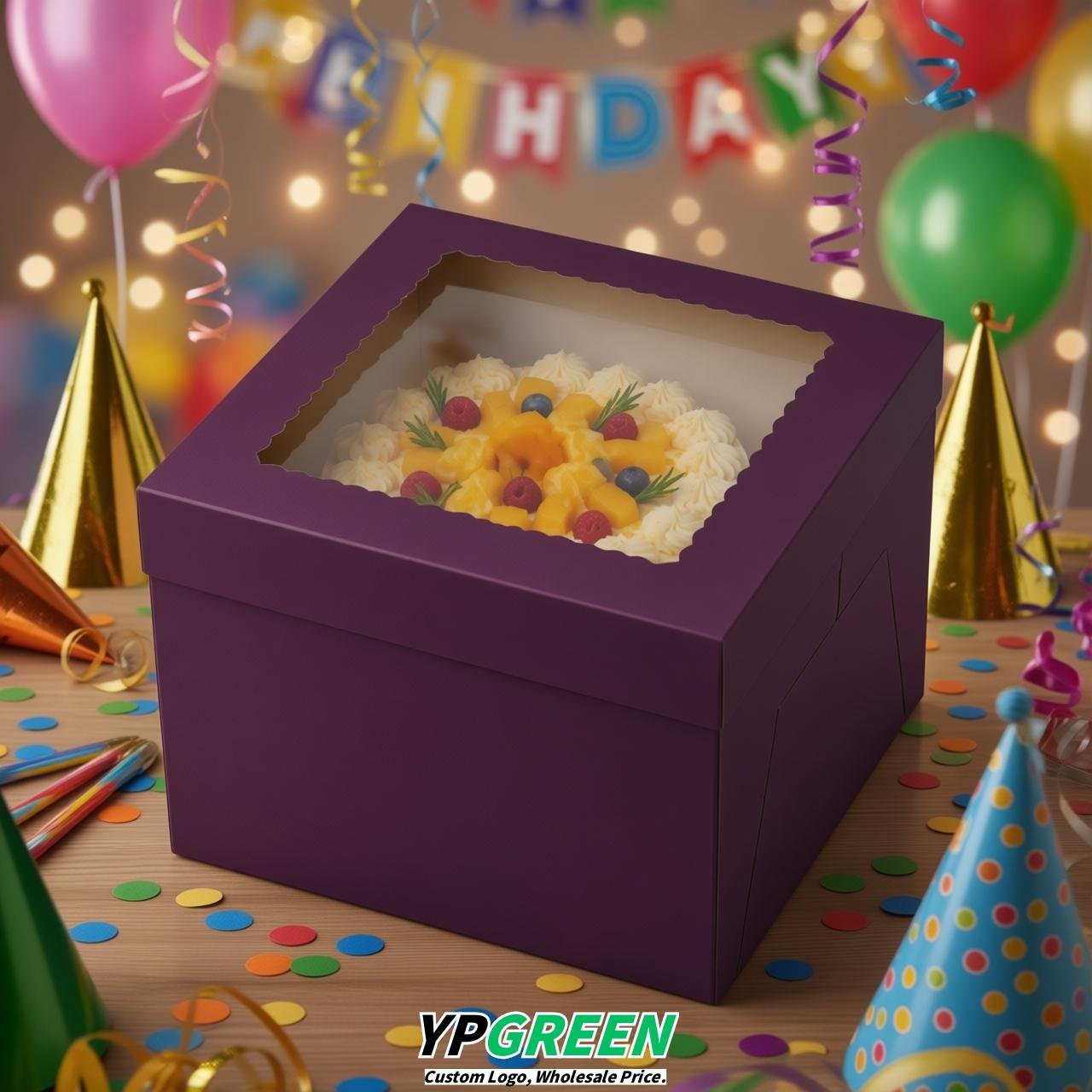 Dark Violet 10 & 12 inches Cake Box with Window - Square Cardboard Cake Box