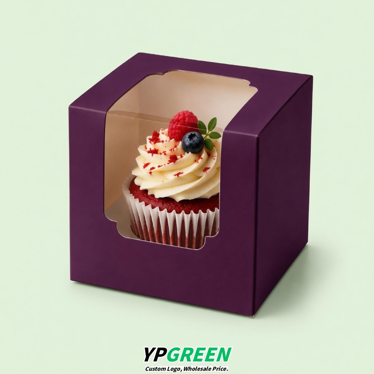 Dark Violet Individual 3.5 inches Square Paper Cupcake Box Containers with Windows & Inserts