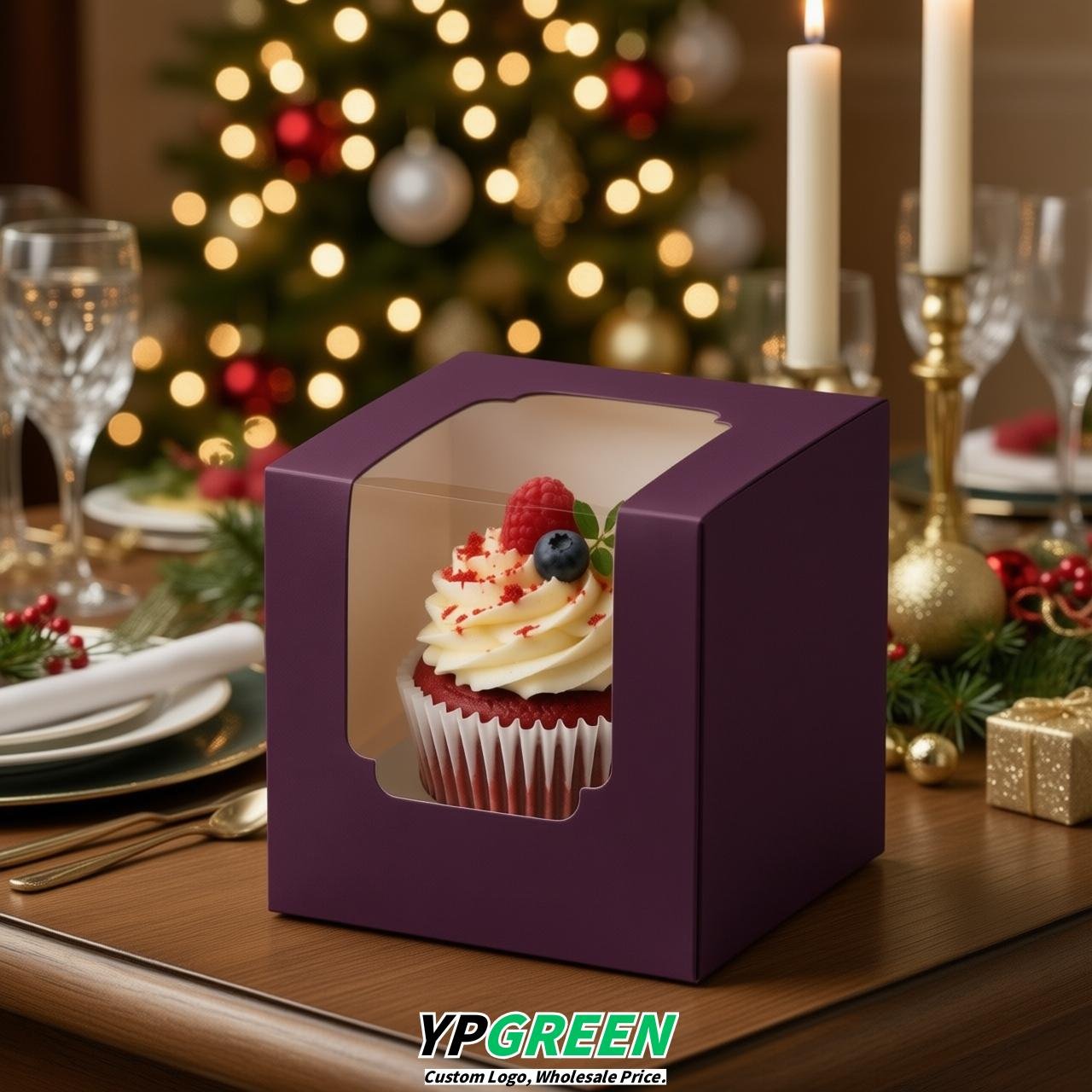 Dark Violet Individual 3.5 inches Square Paper Cupcake Box Containers with Windows & Inserts