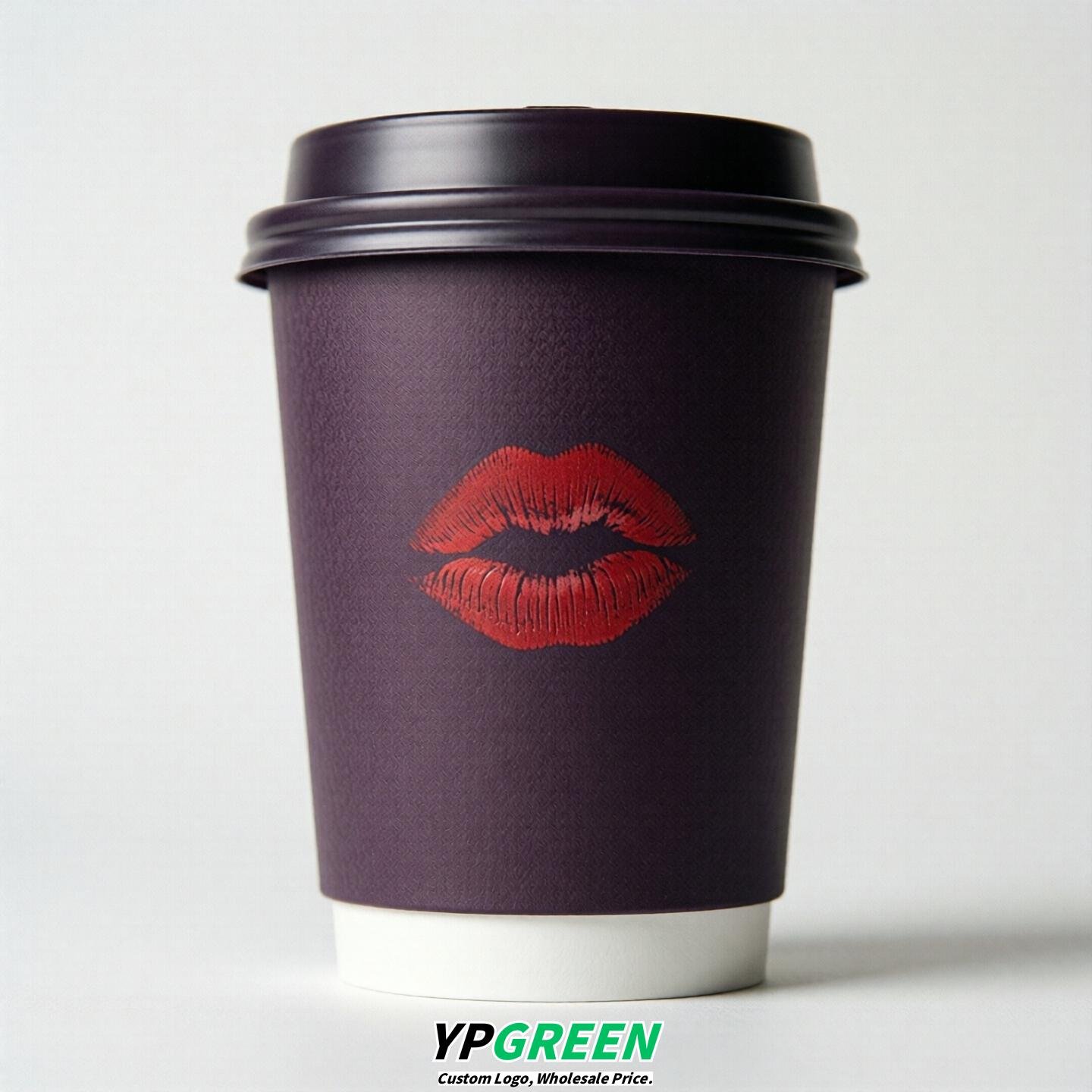 Dark Violet Paper Cups with Lips Print 10oz/12oz/16oz/20oz/22oz