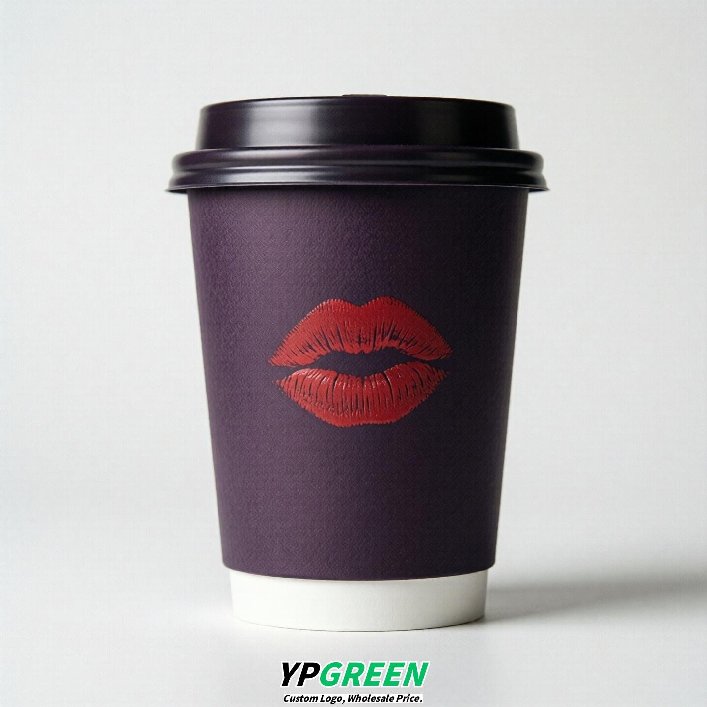 Dark Violet Paper Cups with Lips Print 10oz/12oz/16oz/20oz/22oz