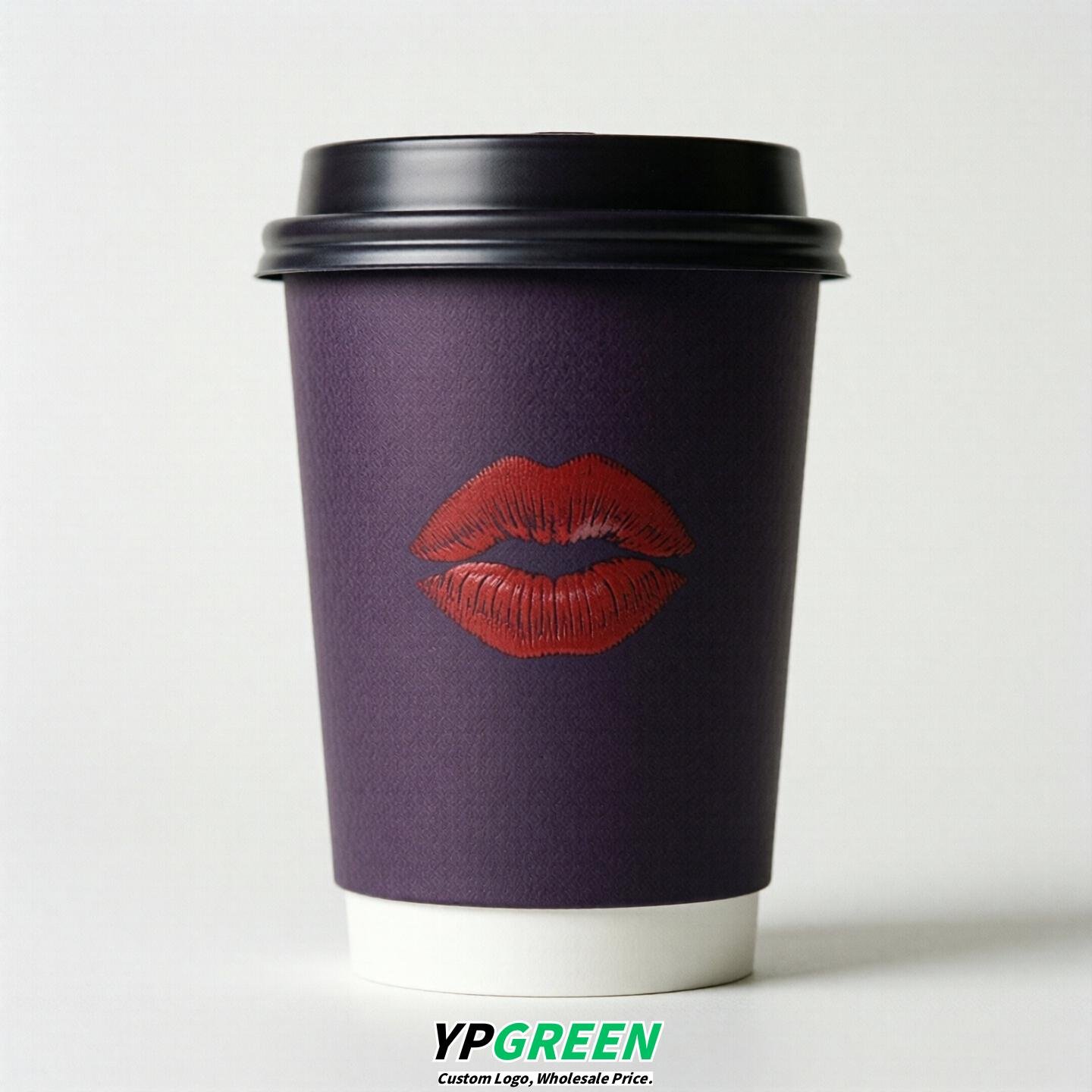 Dark Violet Paper Cups with Lips Print 10oz/12oz/16oz/20oz/22oz