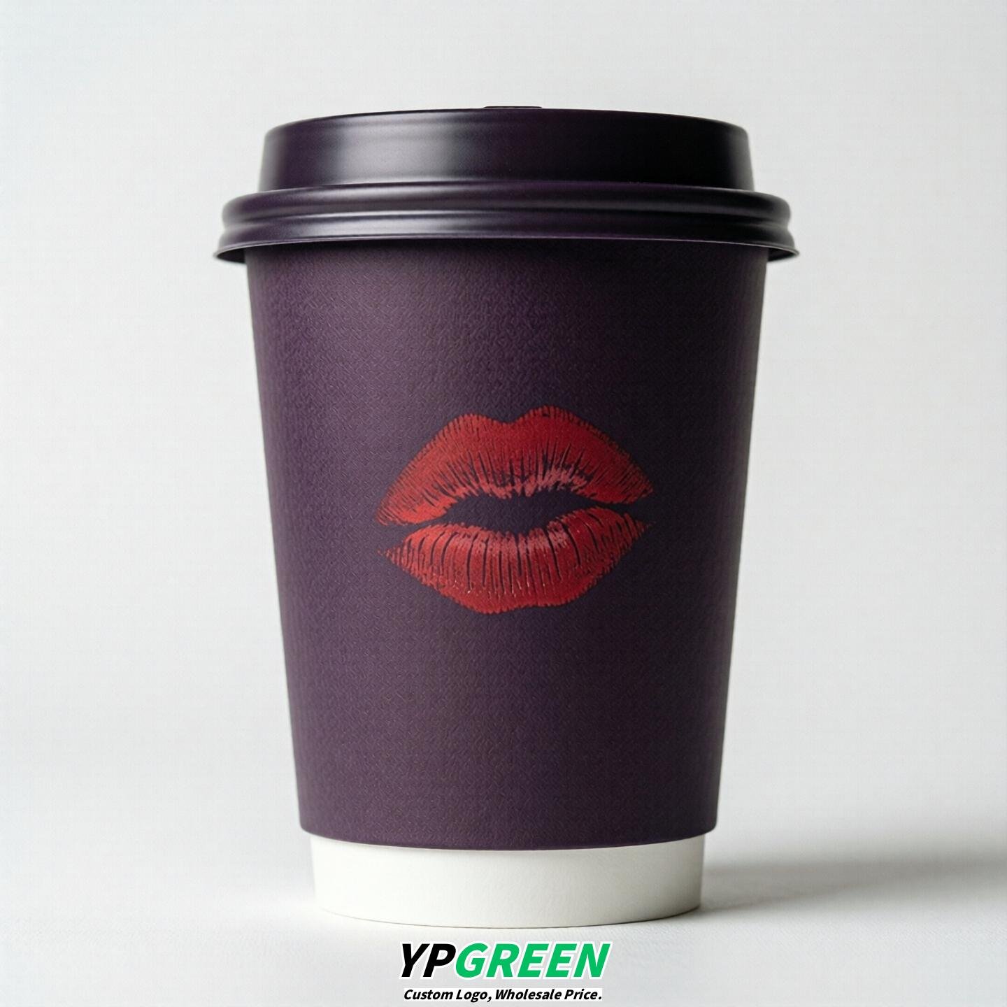 Dark Violet Paper Cups with Lips Print 10oz/12oz/16oz/20oz/22oz