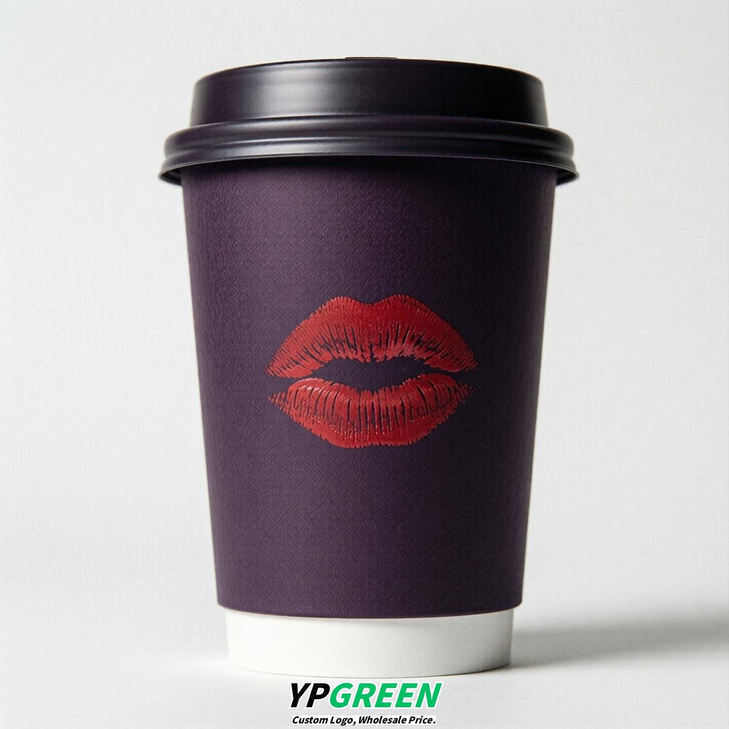 Dark Violet Paper Cups with Lips Print 10oz/12oz/16oz/20oz/22oz