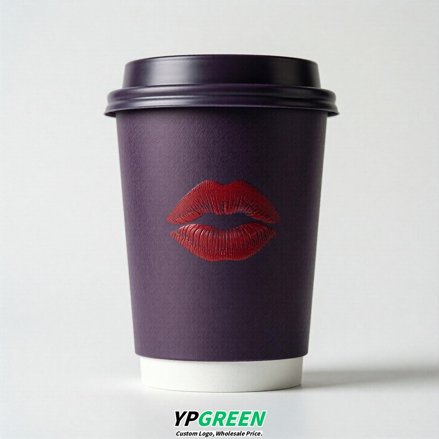 Dark Violet Paper Cups with Lips Print 10oz/12oz/16oz/20oz/22oz