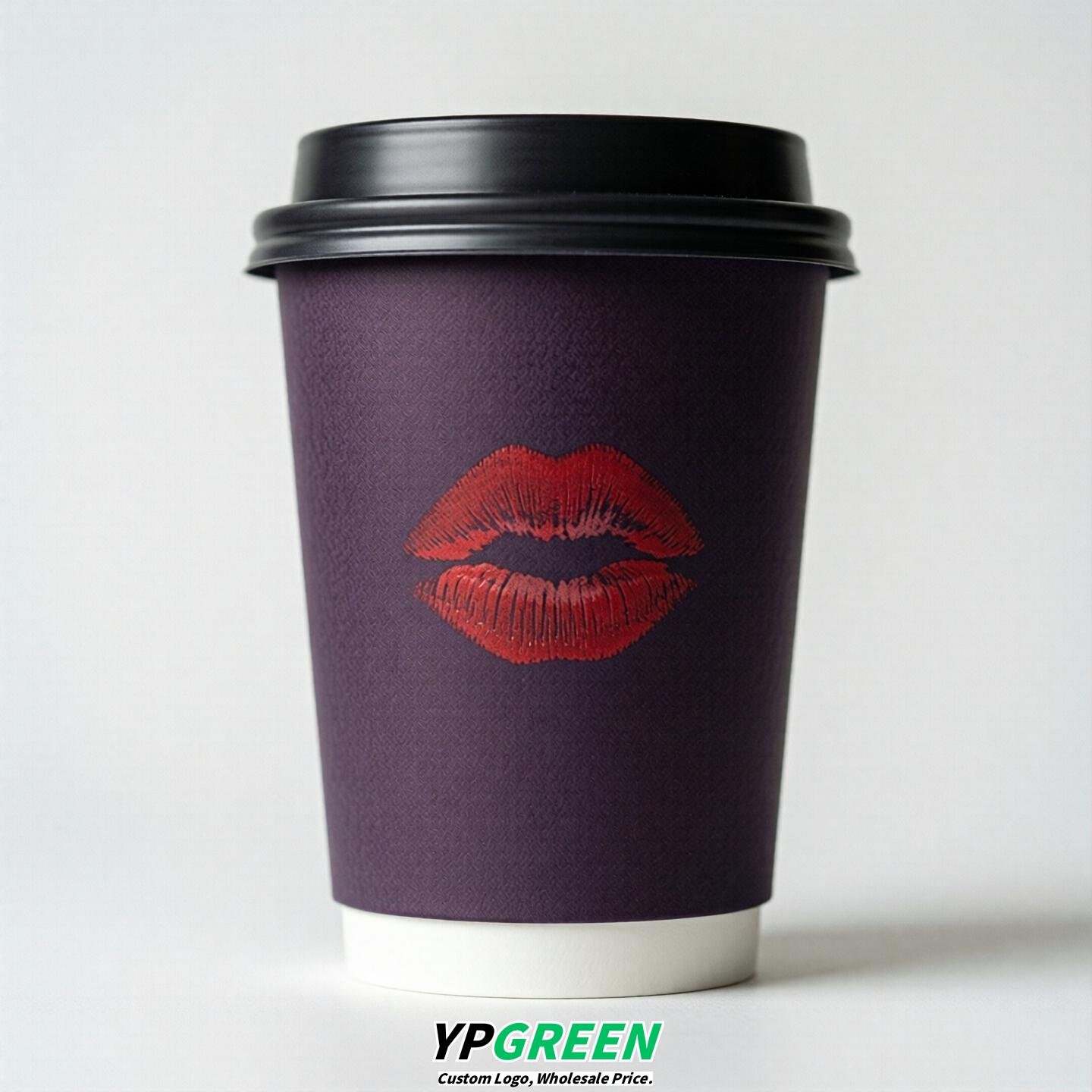 Dark Violet Paper Cups with Lips Print 10oz/12oz/16oz/20oz/22oz