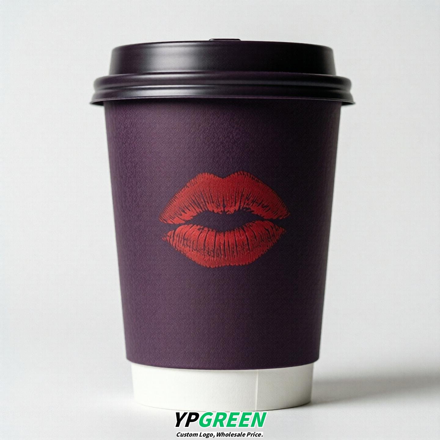 Dark Violet Paper Cups with Lips Print 10oz/12oz/16oz/20oz/22oz
