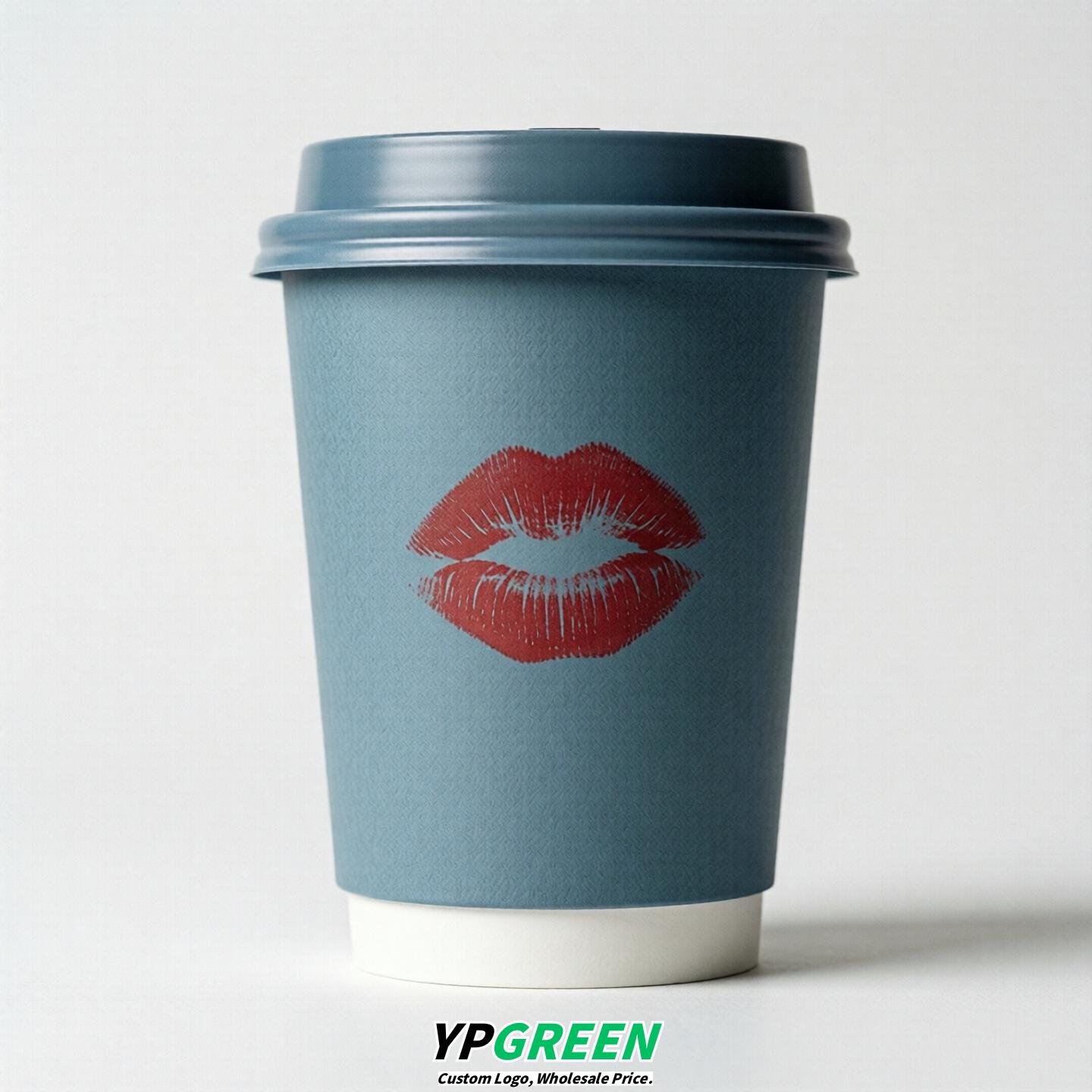 Dusty Blue Paper Cups with Lips Print 10oz/12oz/16oz/20oz/22oz