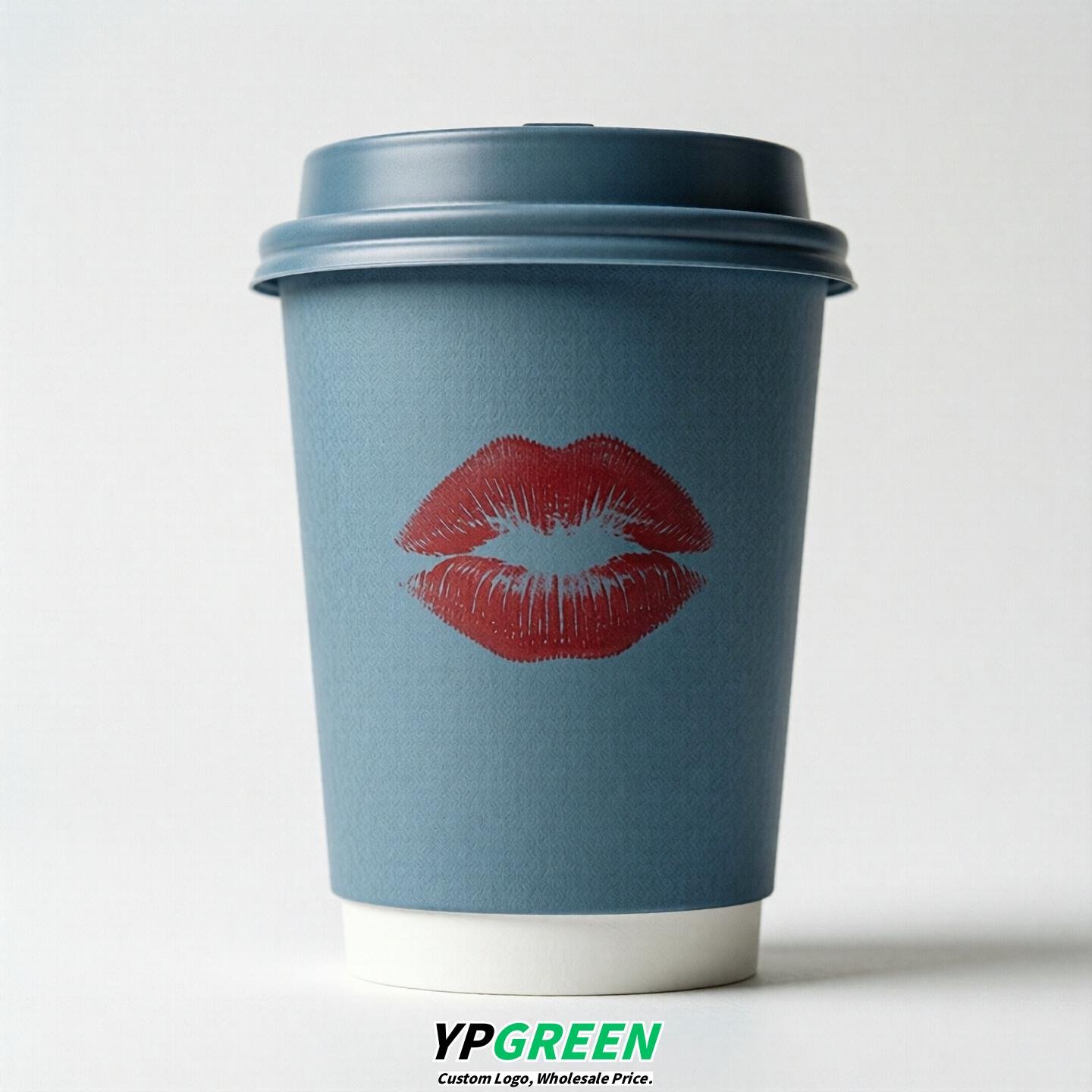 Dusty Blue Paper Cups with Lips Print 10oz/12oz/16oz/20oz/22oz