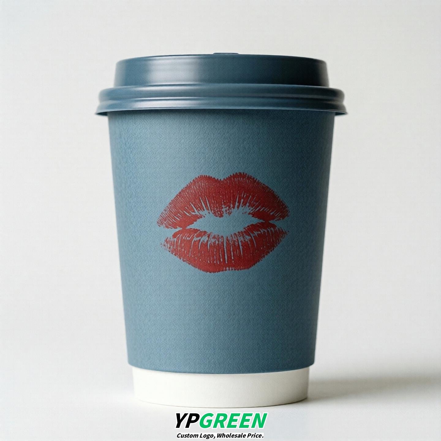 Dusty Blue Paper Cups with Lips Print 10oz/12oz/16oz/20oz/22oz