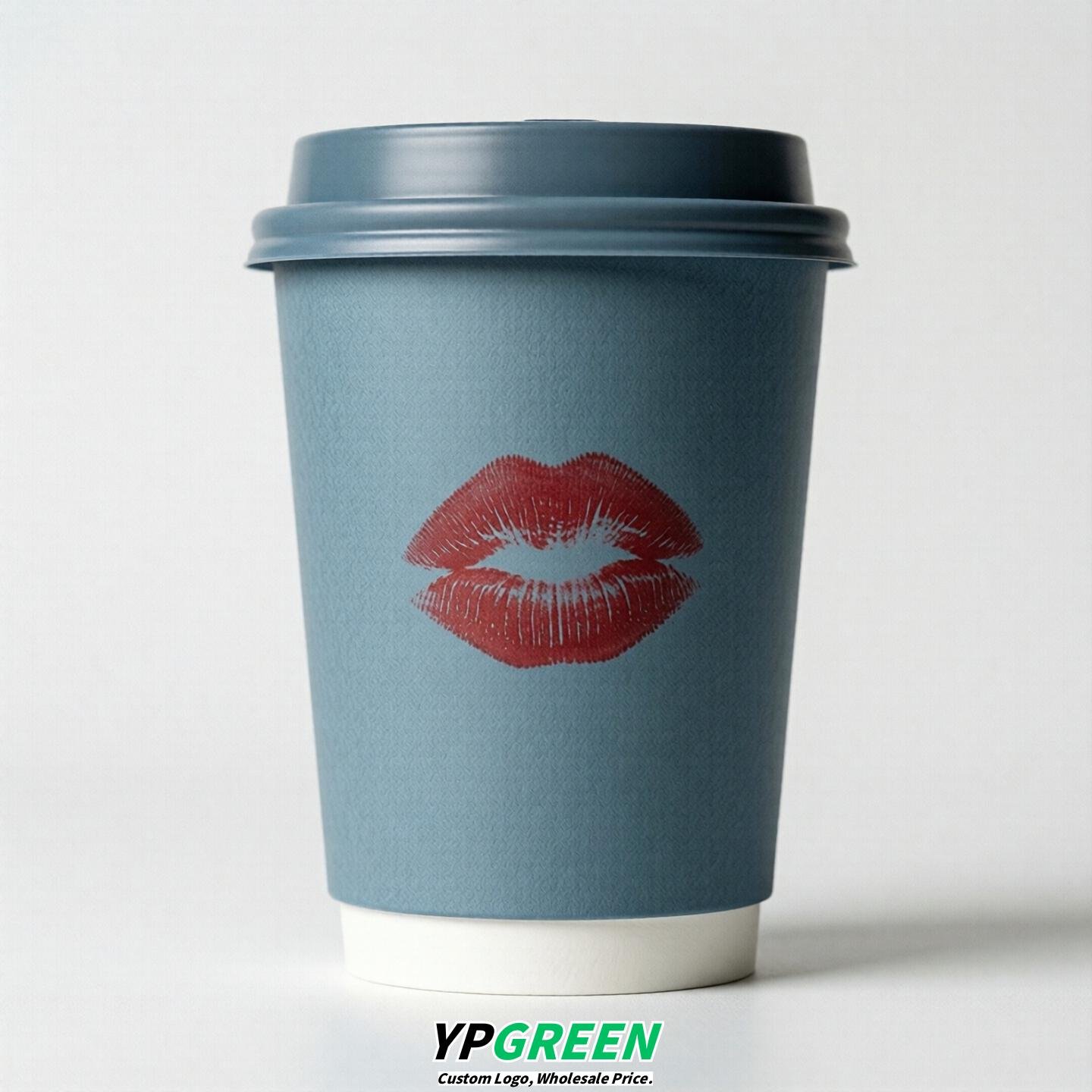 Dusty Blue Paper Cups with Lips Print 10oz/12oz/16oz/20oz/22oz