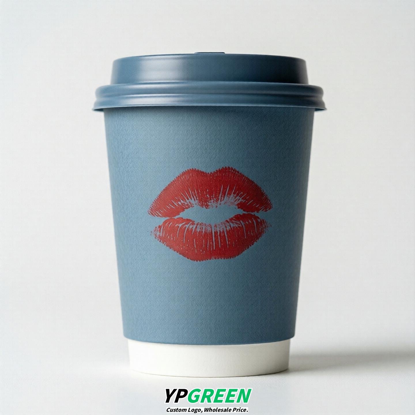 Dusty Blue Paper Cups with Lips Print 10oz/12oz/16oz/20oz/22oz