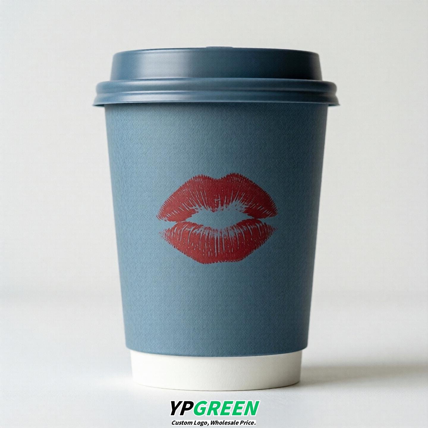 Dusty Blue Paper Cups with Lips Print 10oz/12oz/16oz/20oz/22oz