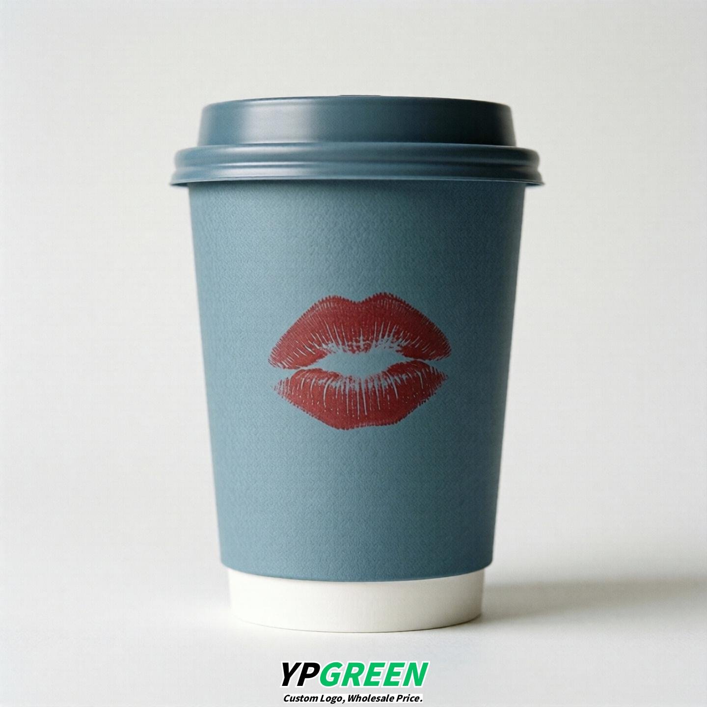 Dusty Blue Paper Cups with Lips Print 10oz/12oz/16oz/20oz/22oz