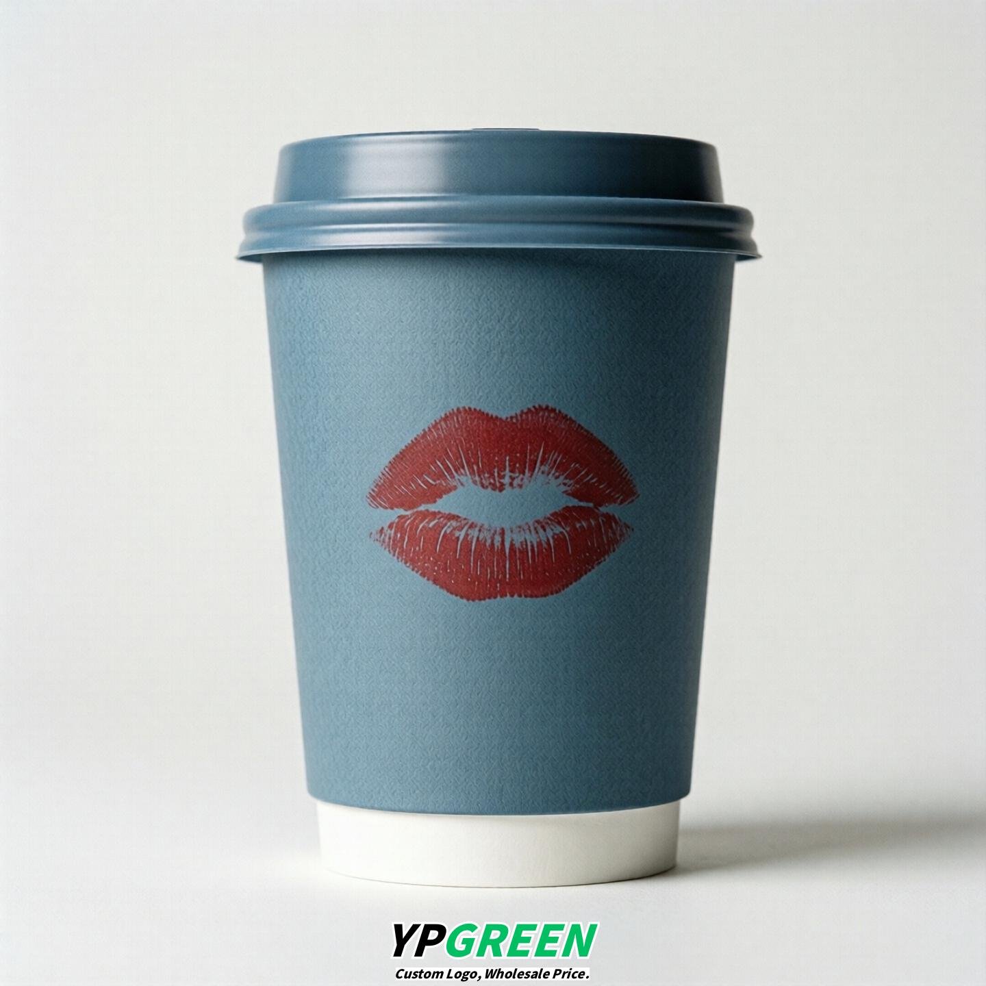 Dusty Blue Paper Cups with Lips Print 10oz/12oz/16oz/20oz/22oz
