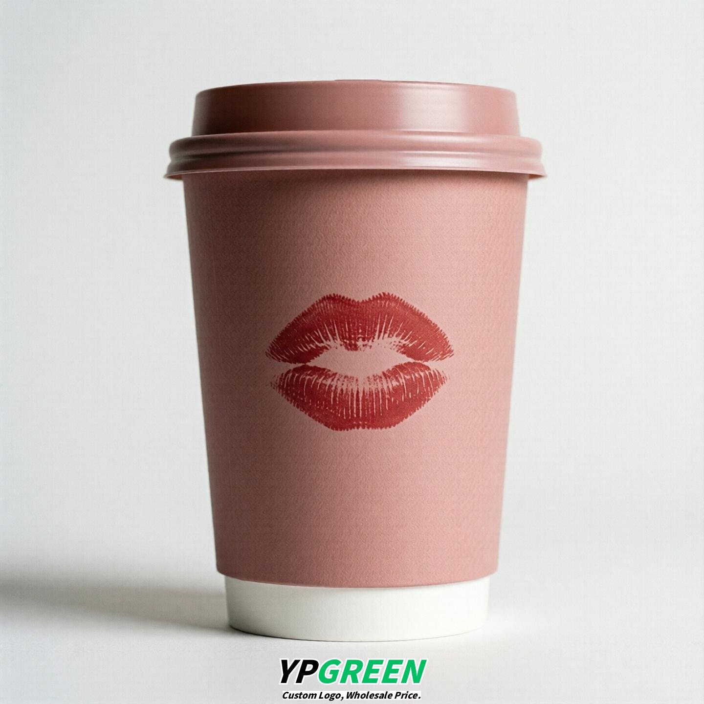 Dusty Pink Paper Cups with Lips Print 10oz/12oz/16oz/20oz/22oz